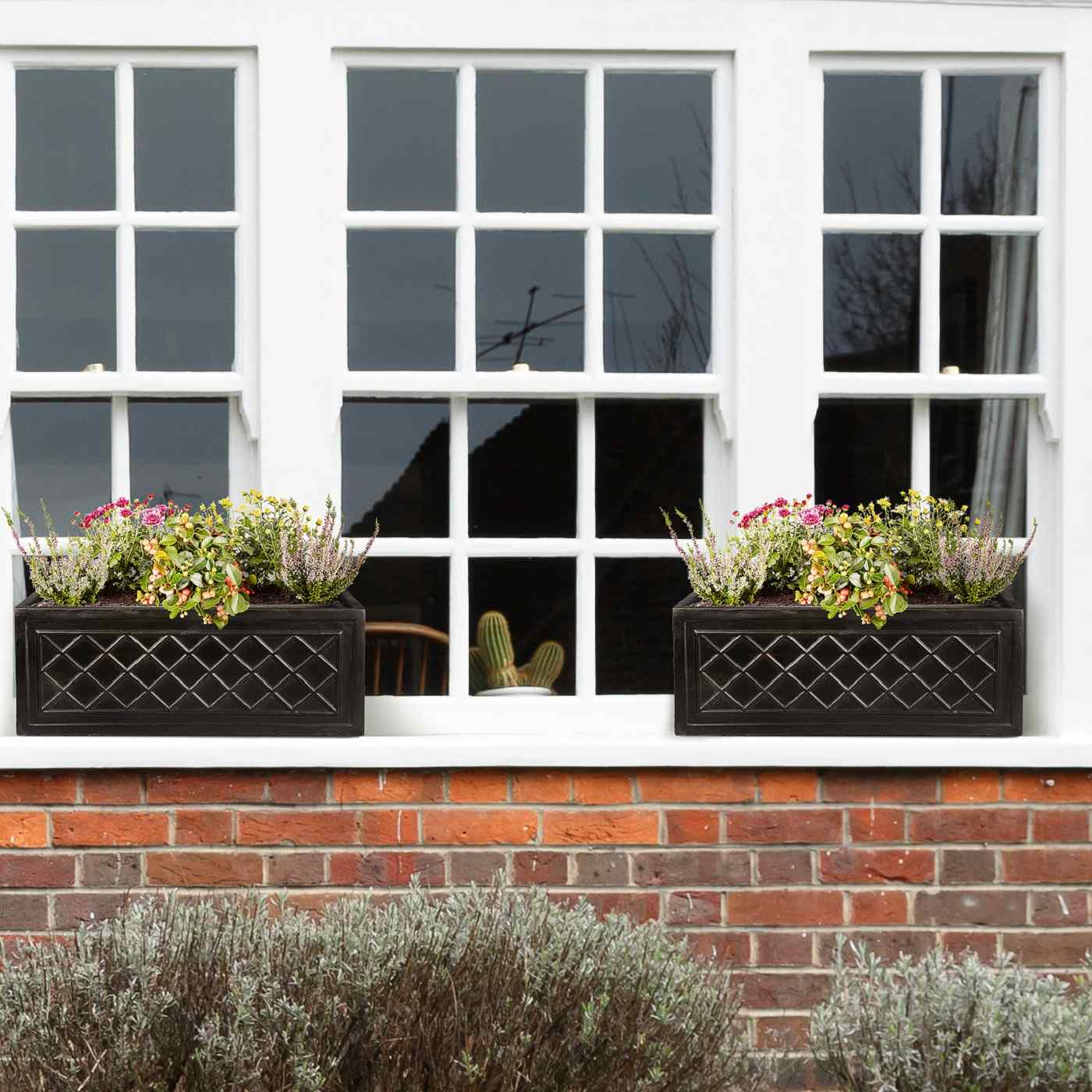 IDEALIST Lite Window Box Faux Lead Lattice Grey Light Stone Planter