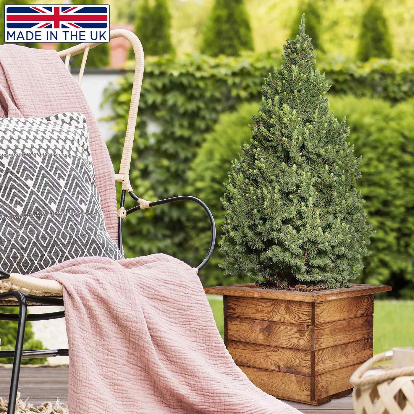 Rustic Scandinavian Redwood Square Outdoor Planter Made in UK by HORTICO