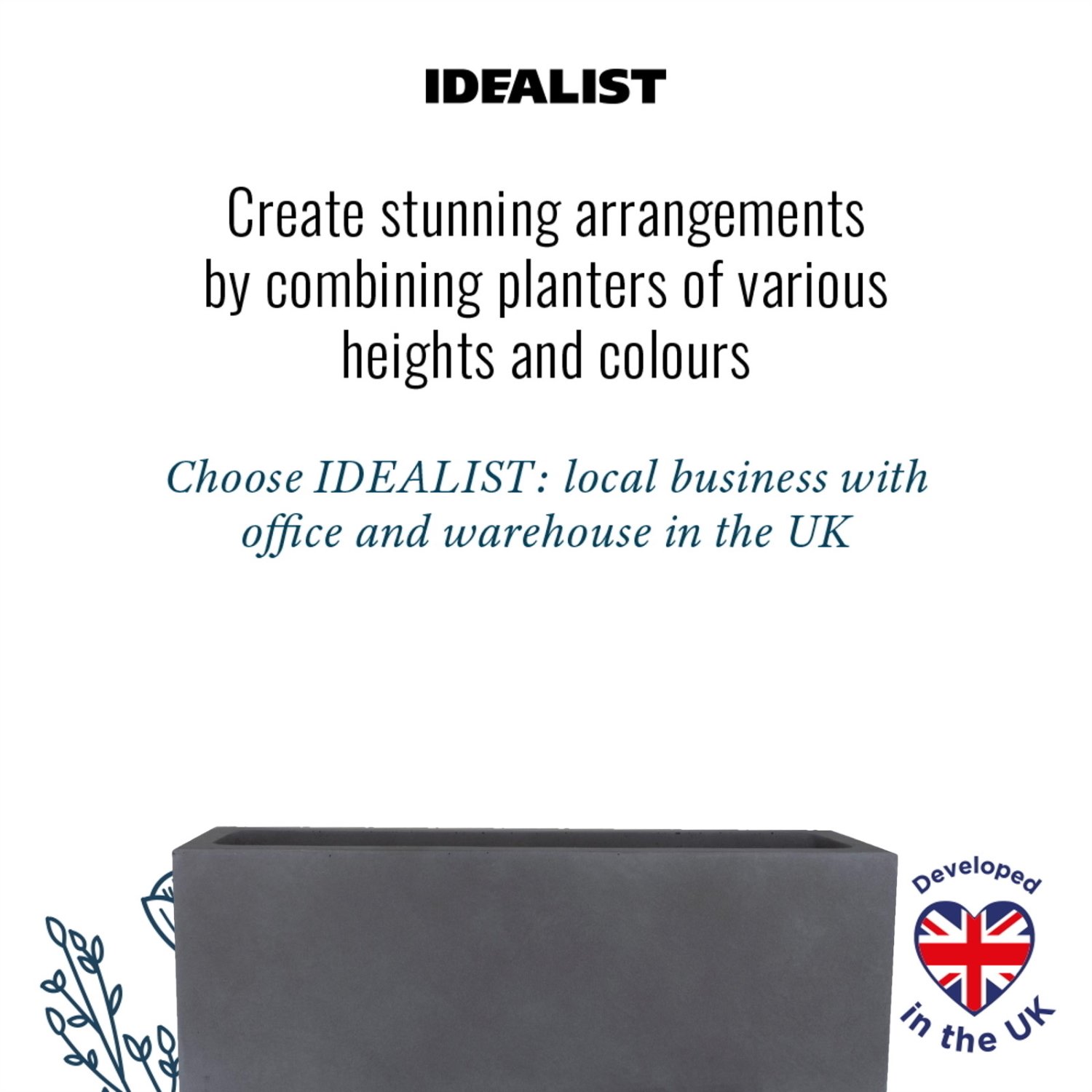 IDEALIST Lite Window Box Light Concrete Planter Set