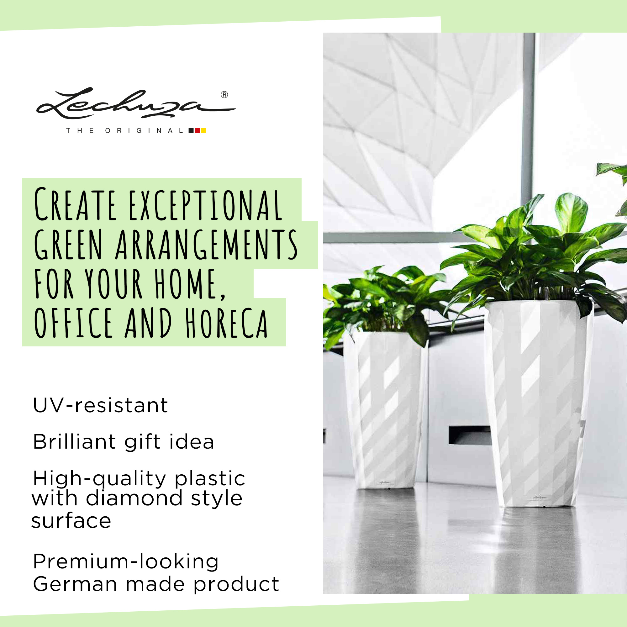 LECHUZA DIAMANTE Premium Glossy Round Tall Poly Resin Self-watering Planter