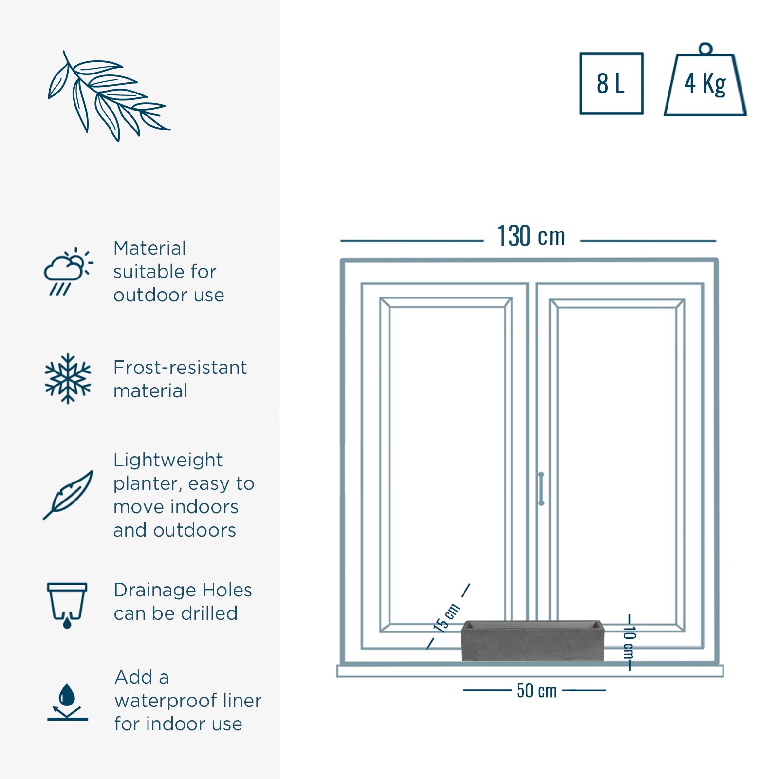 WINDOW BOX Fiberstone Slim Low Planter by Idealist Premium Balcony