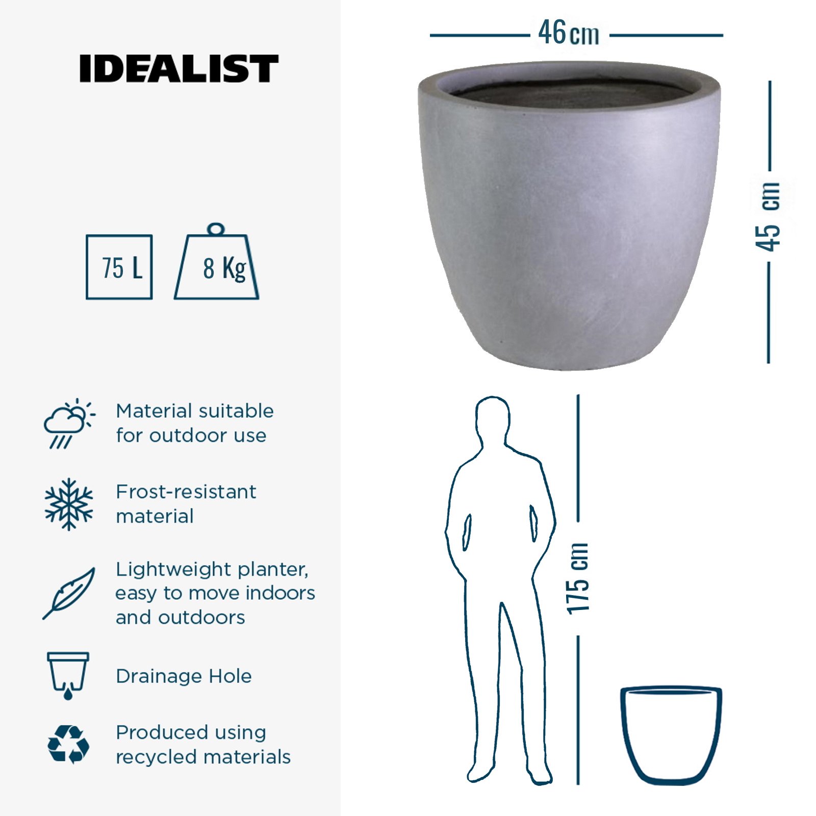 IDEALIST Lite Contemporary Light Concrete Egg Planter