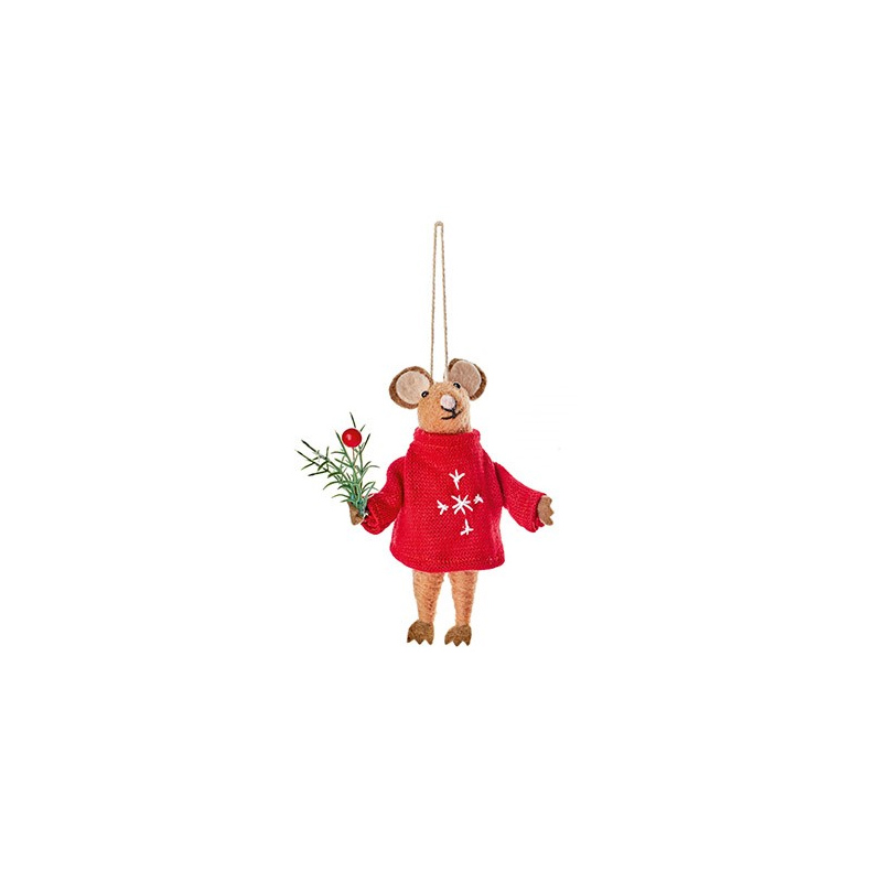 Christmas Tree Hanging Decoration Wool Mouse with Knit Jumper