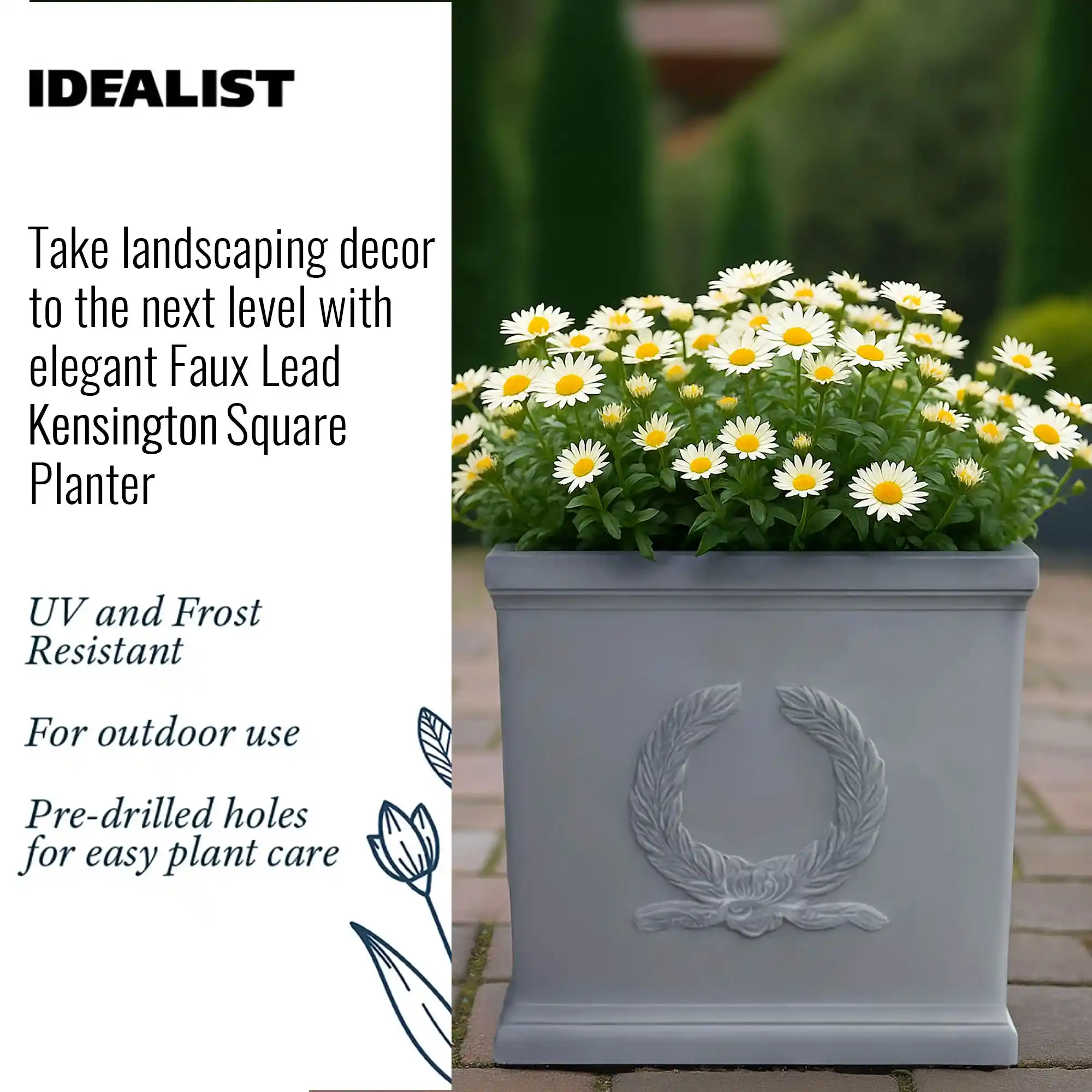 IDEALIST Kensington Light Stone Square Garden Planter