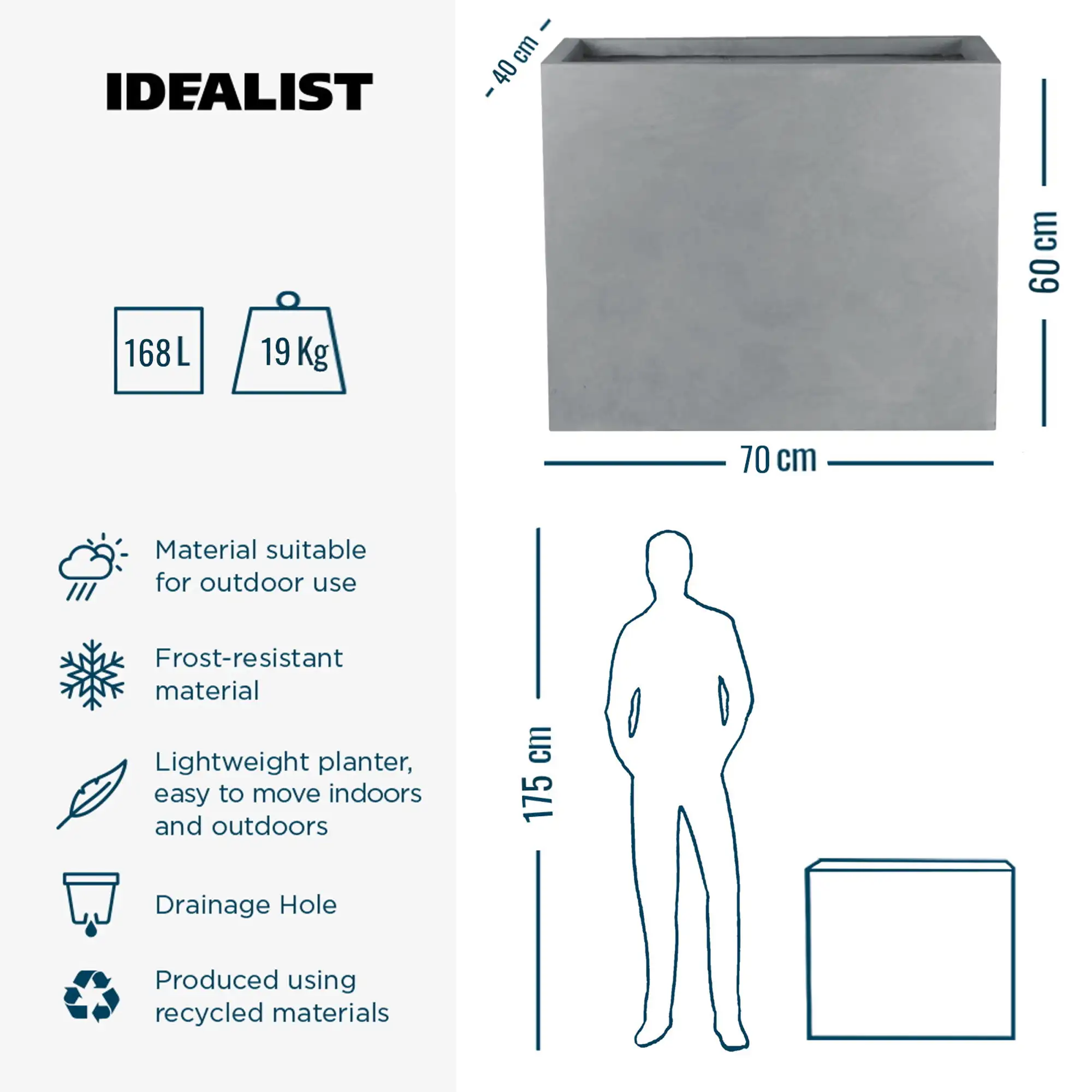 IDEALIST Lite Contemporary Light Concrete Trough Planter