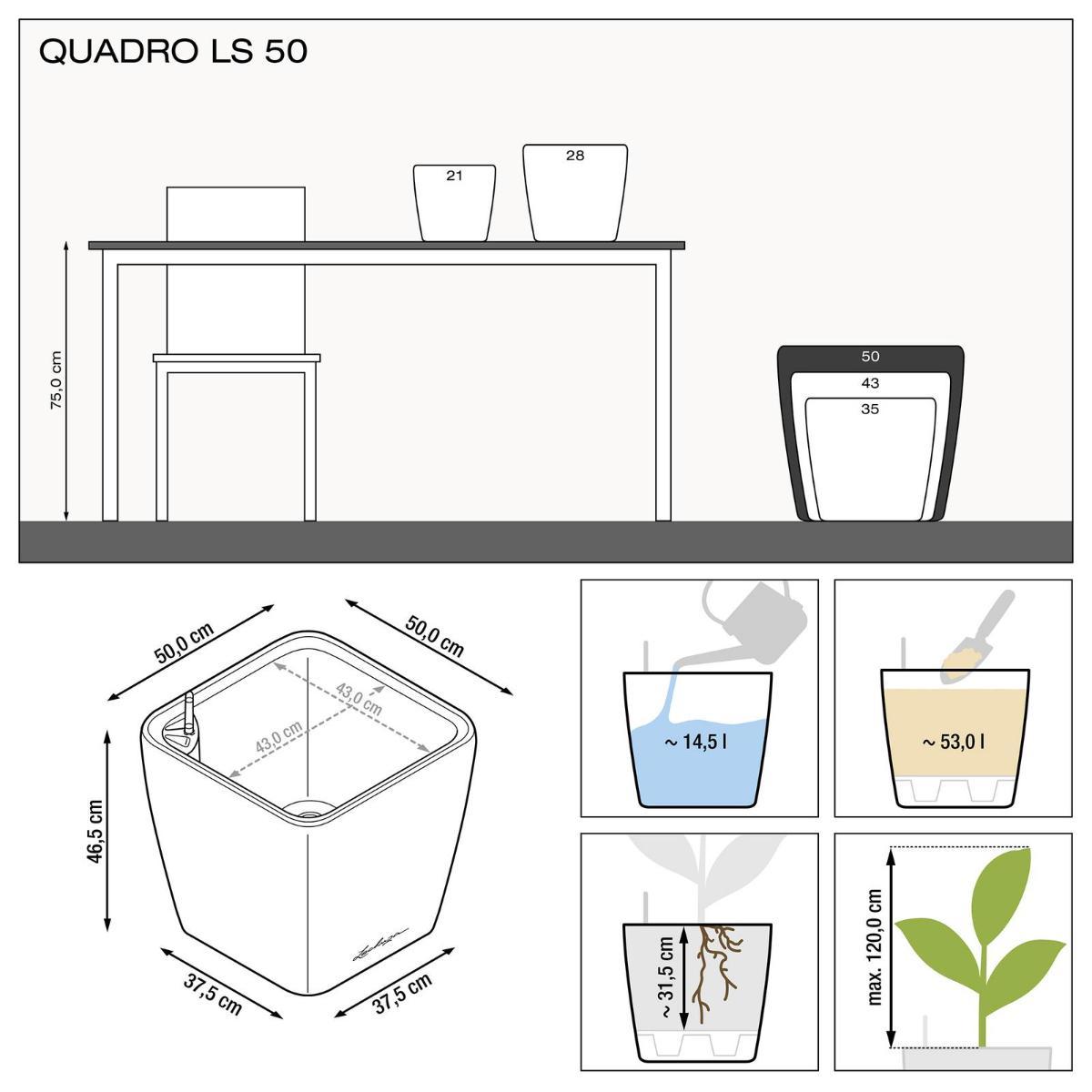 LECHUZA Quadro LS Square Poly Resin Self-watering Planter