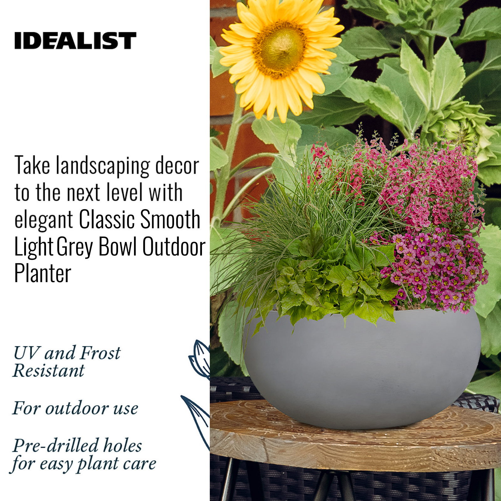 IDEALIST Lite Classic Smooth Bowl Outdoor Planter