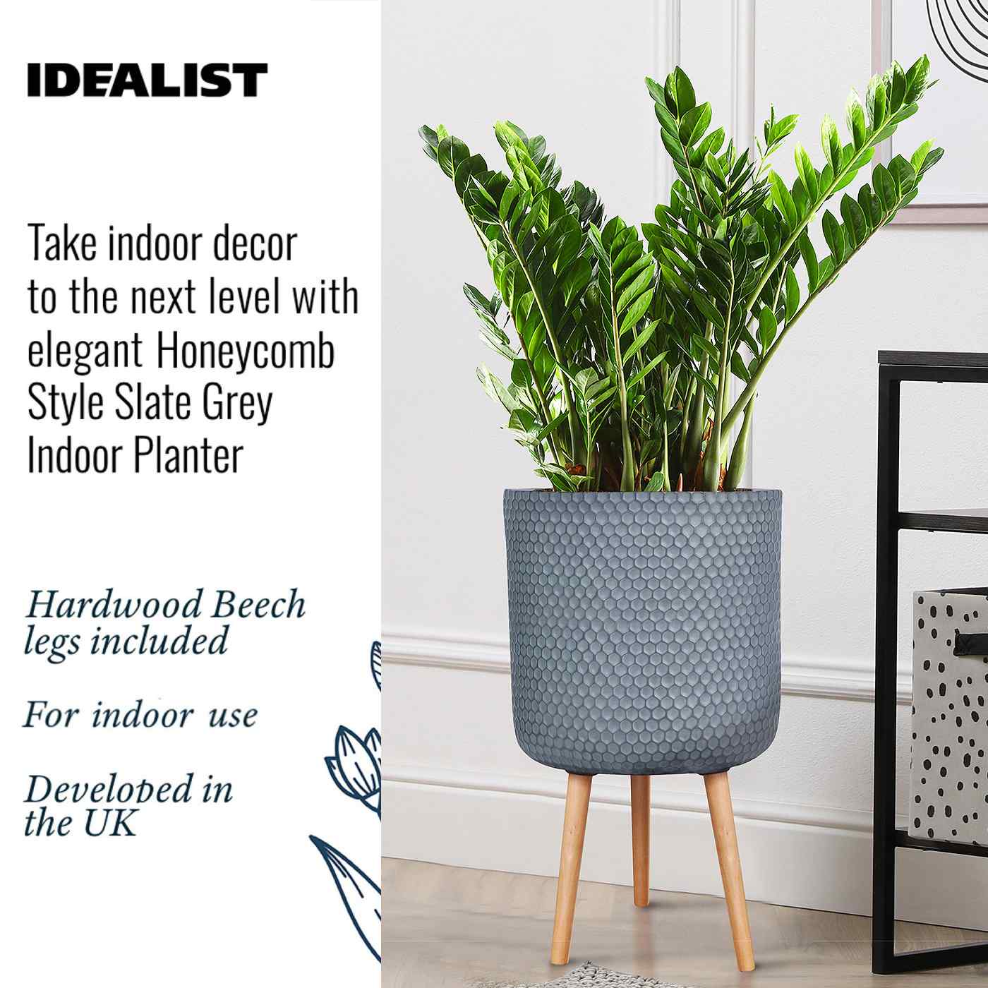 IDEALIST Lite Honeycomb Style Cylinder Planter on Legs, Round Pot Plant Stand Indoor
