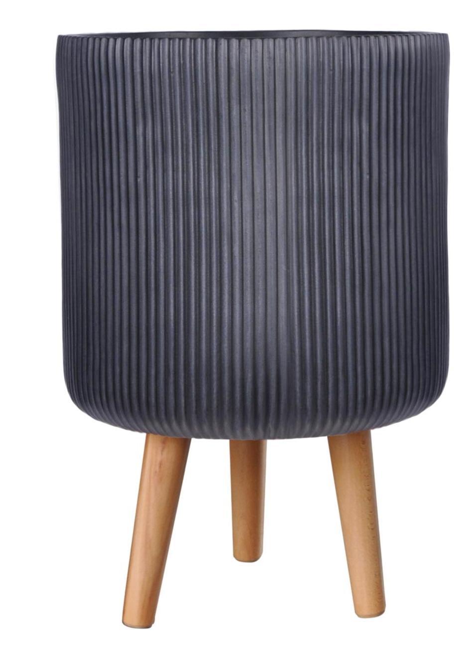 IDEALIST Lite Ribbed Cylinder Planter on Legs, Round Pot Plant Stand Indoor