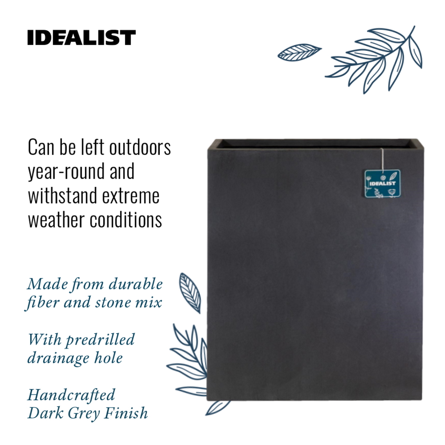 IDEALIST Lite Narrow Contemporary Light Concrete Trough Planter