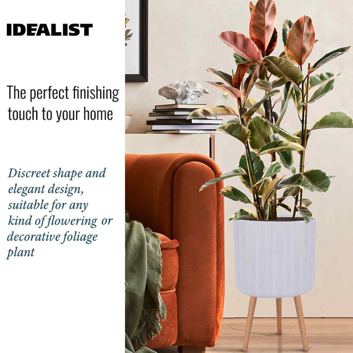 IDEALIST Lite Modern Ribbed Cylinder Planter on Legs, Round Pot Plant Stand Indoor
