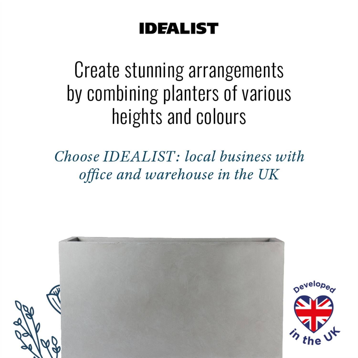 IDEALIST Lite Contemporary Light Concrete High Trough Planter Set