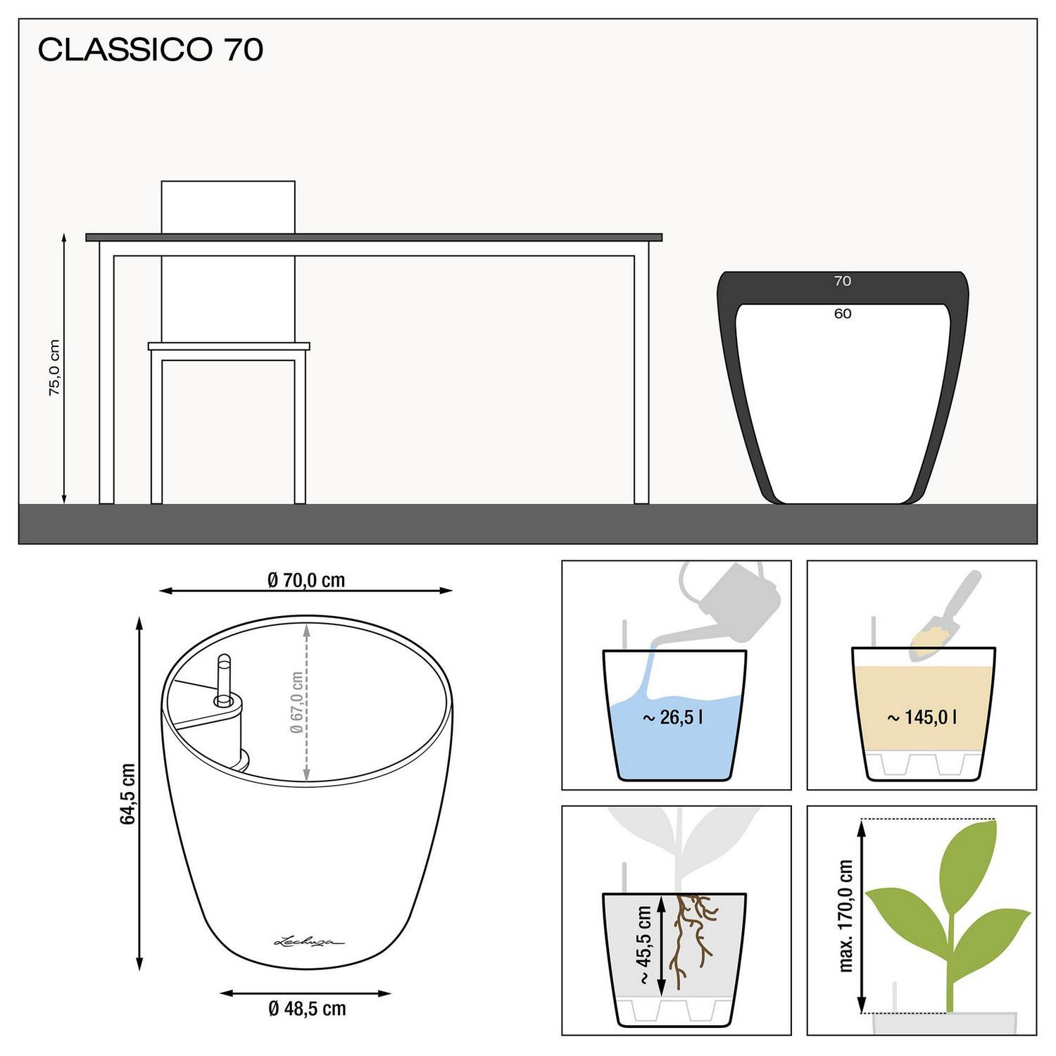 LECHUZA CLASSICO Round Poly Resin Self-watering Planter with Substrate
