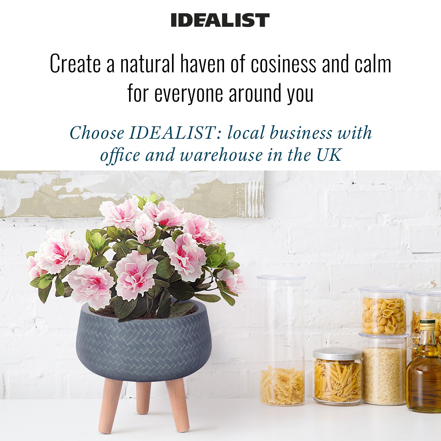 IDEALIST Lite Plaited Style Bowl Planter on Legs, Round Pot Plant Stand Indoor