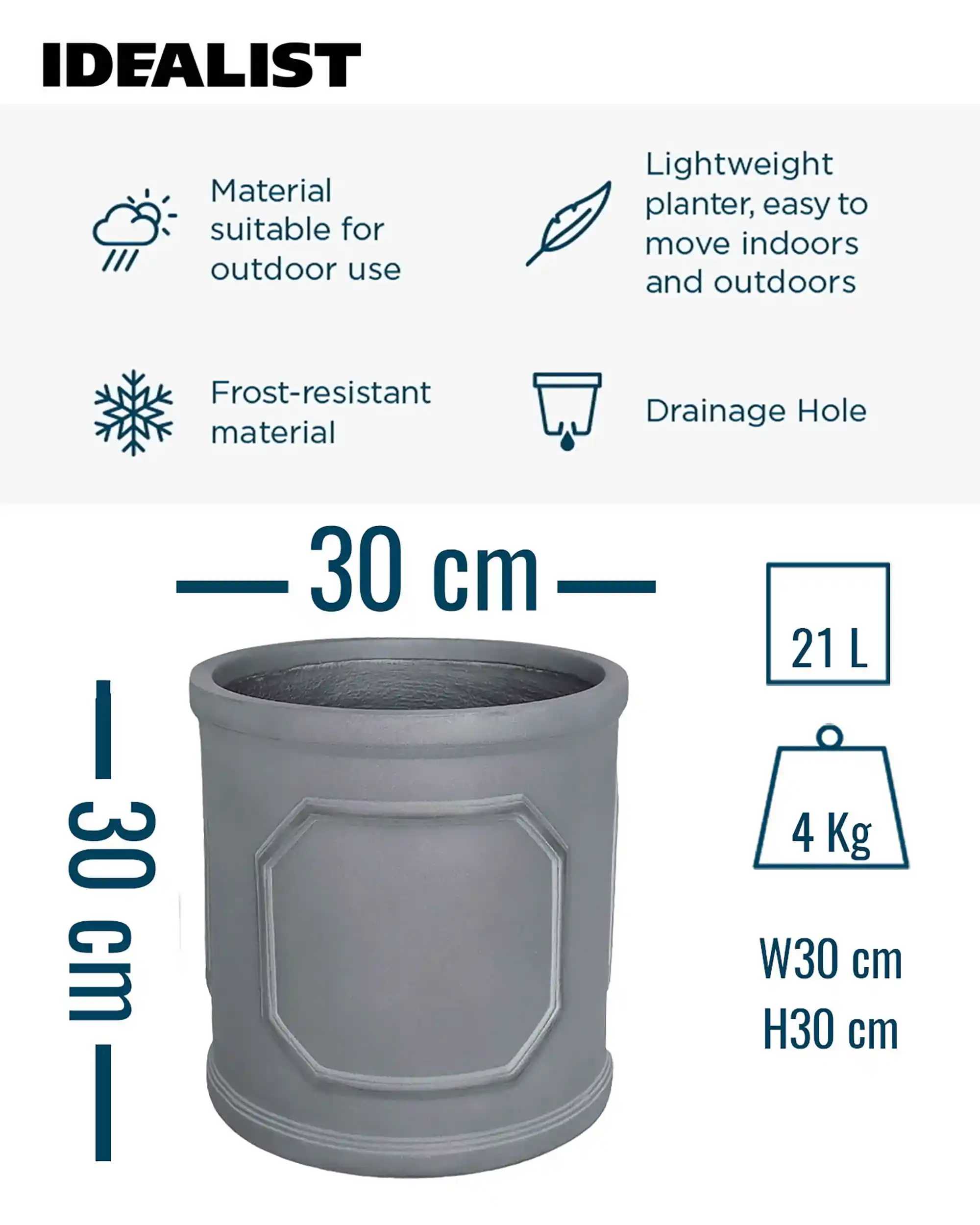 IDEALIST Chelsea Light Concrete Cylinder Garden Planter