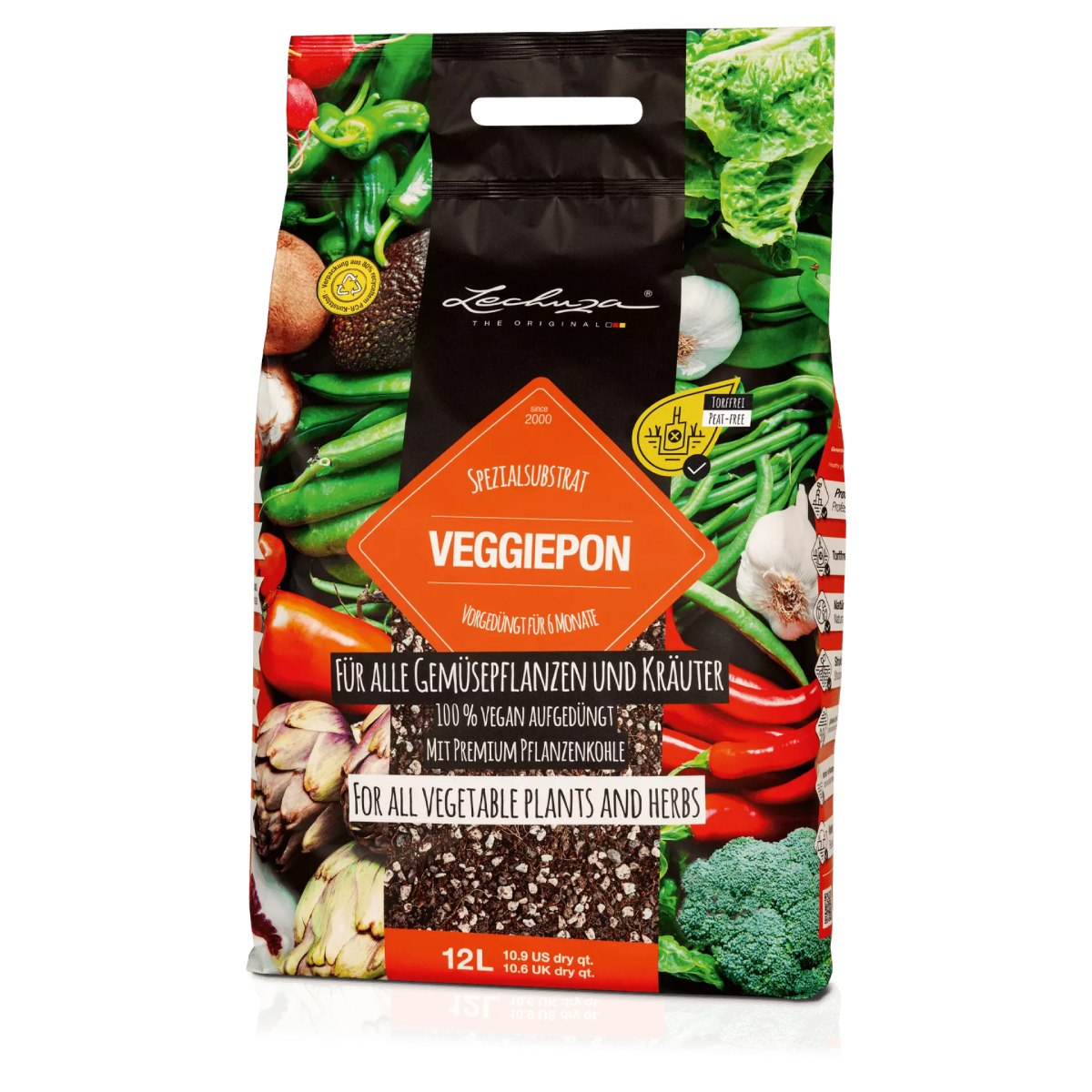 LECHUZA VEGGIEPON Organic Peat-Free Potting Compost for Vegetables Growing