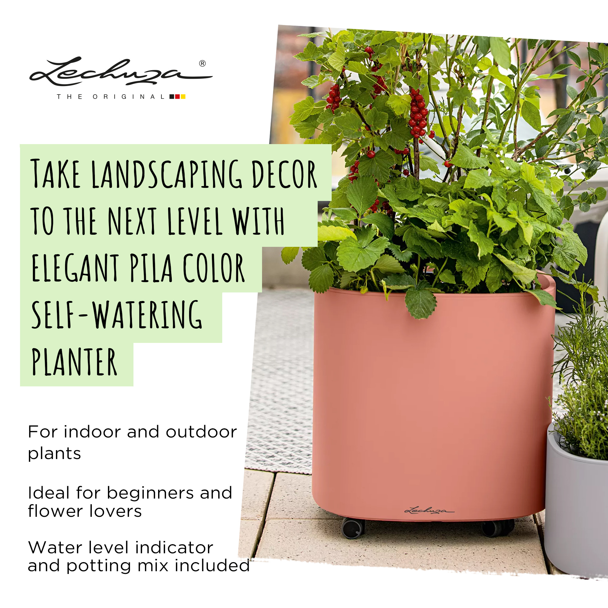 LECHUZA PILA Color Square Poly Resin Self-watering Planter