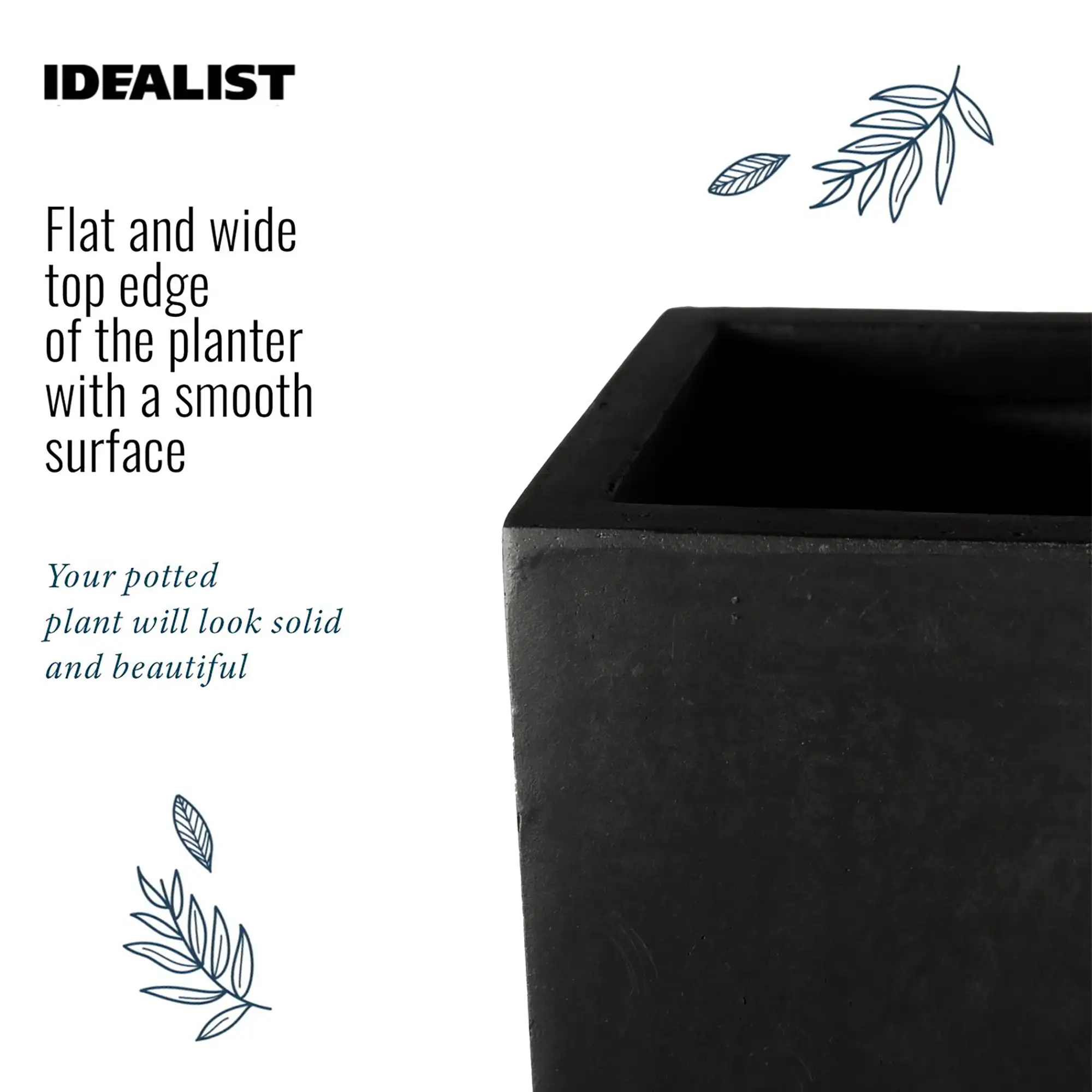 Set of IDEALIST Lite Light Concrete Garden Tall Planters, Outdoor Plant Pots with Tapered Shape