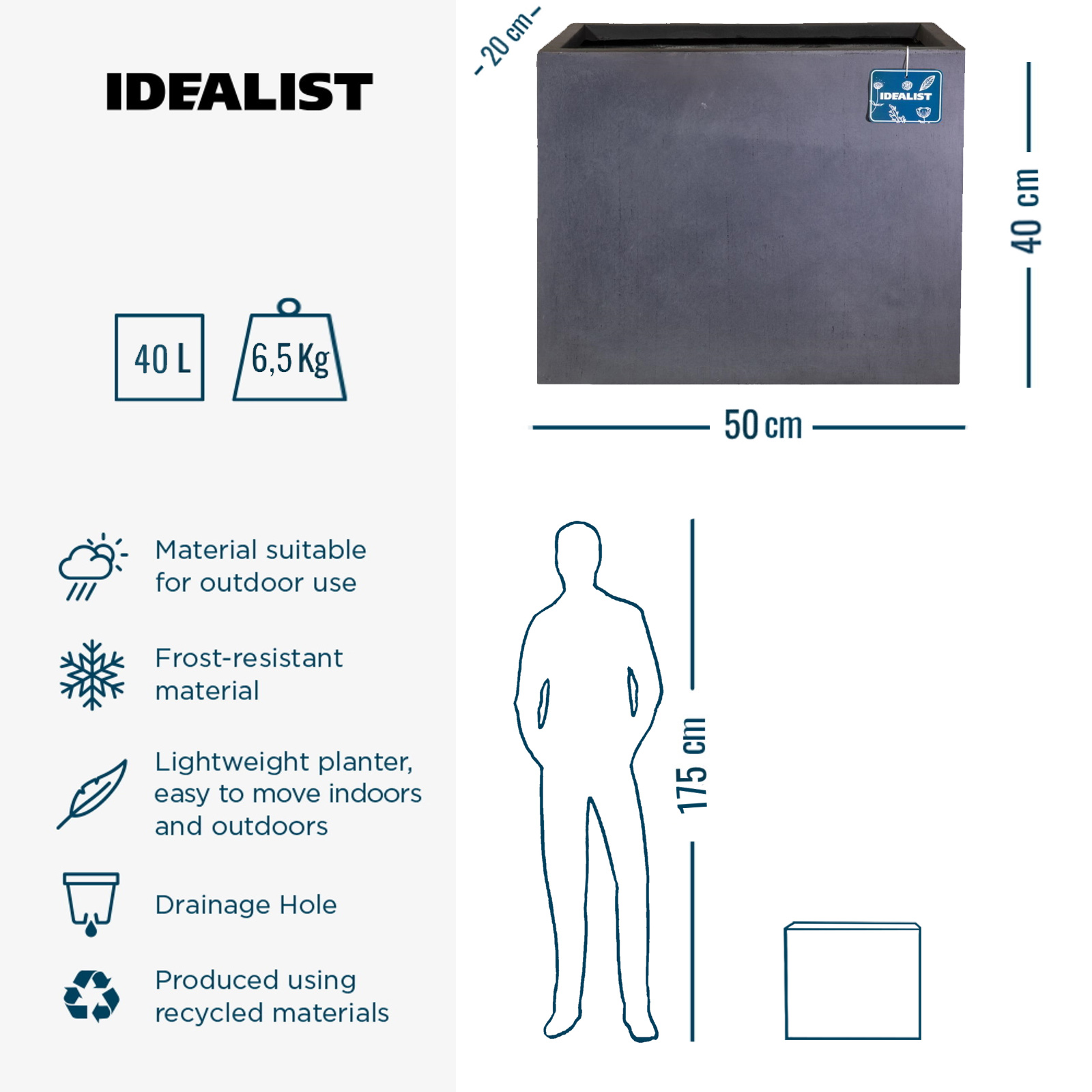 IDEALIST Lite Contemporary Light Concrete Trough Planter