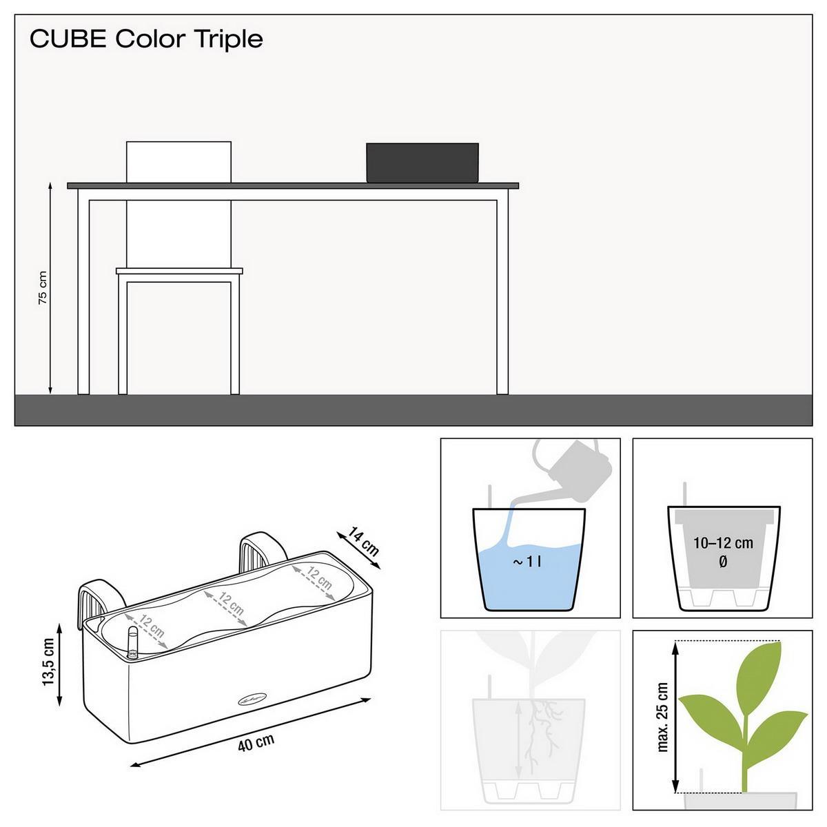 LECHUZA CUBE Color Square Poly Resin Indoor Self-watering Planter Set