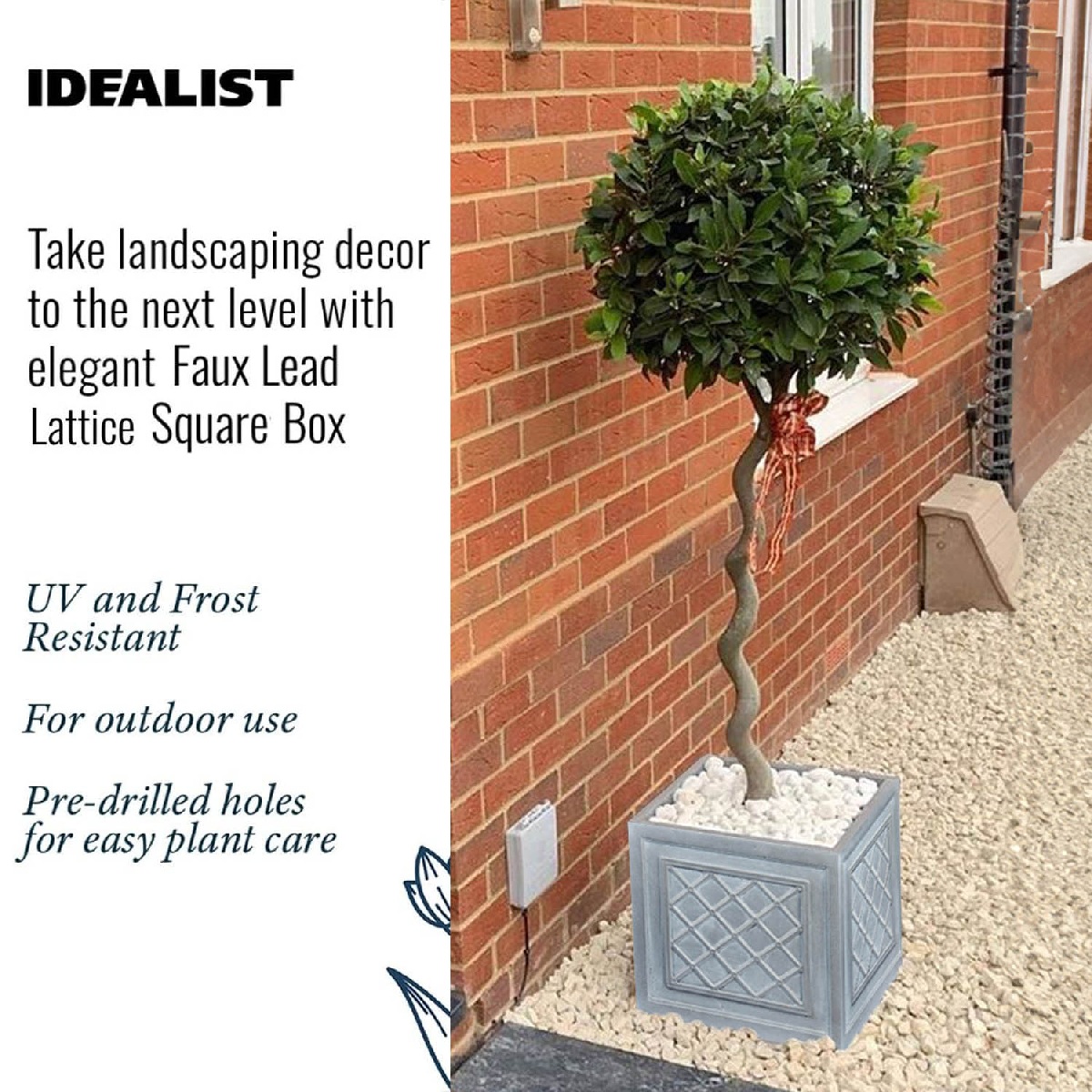 IDEALIST Lite Faux Lead Lattice Planter Light Concrete Square Box