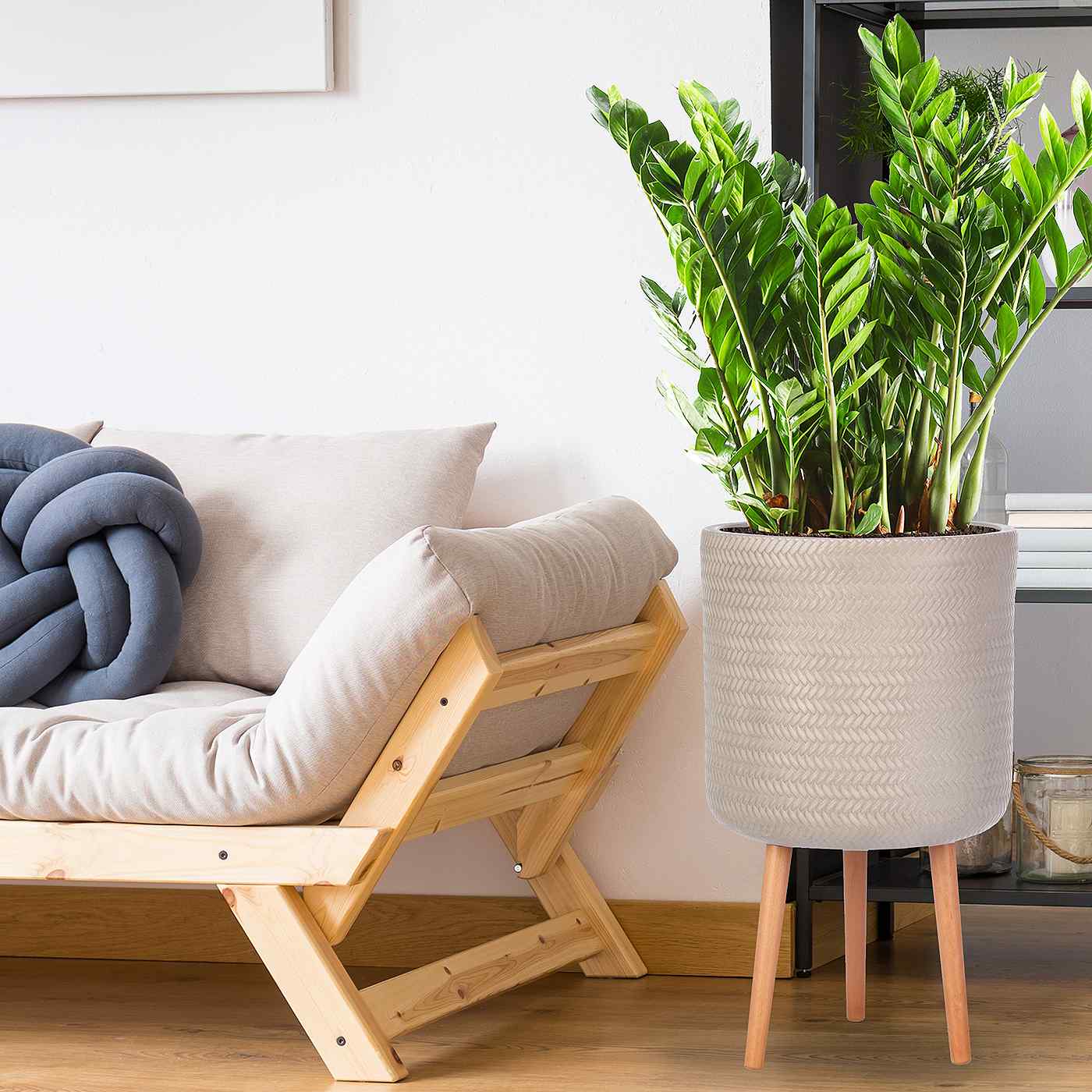 IDEALIST Lite Plaited Style Cylinder Planter on Legs, Round Pot Plant Stand Indoor