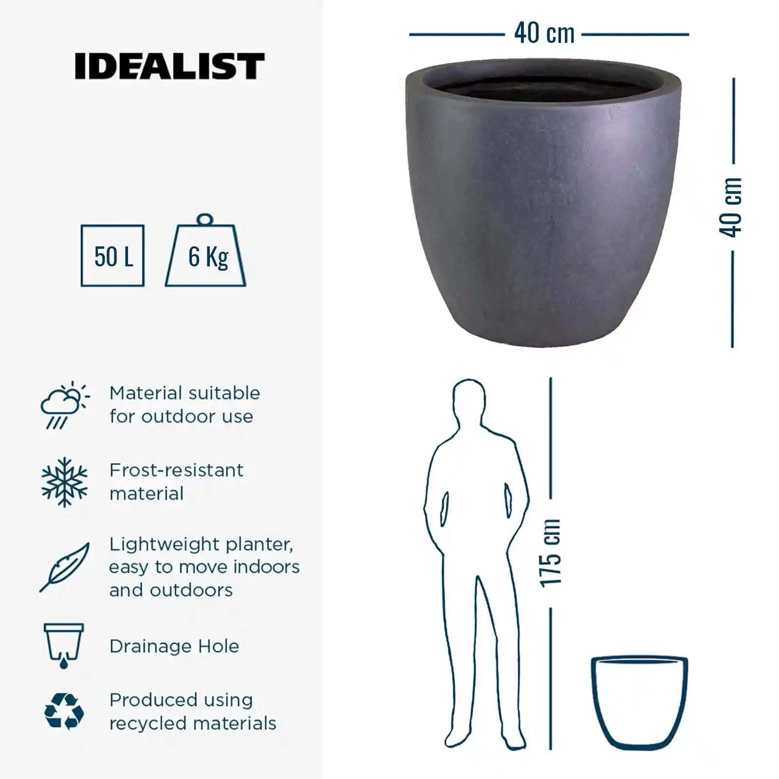 IDEALIST Lite Contemporary Light Concrete Egg Planter