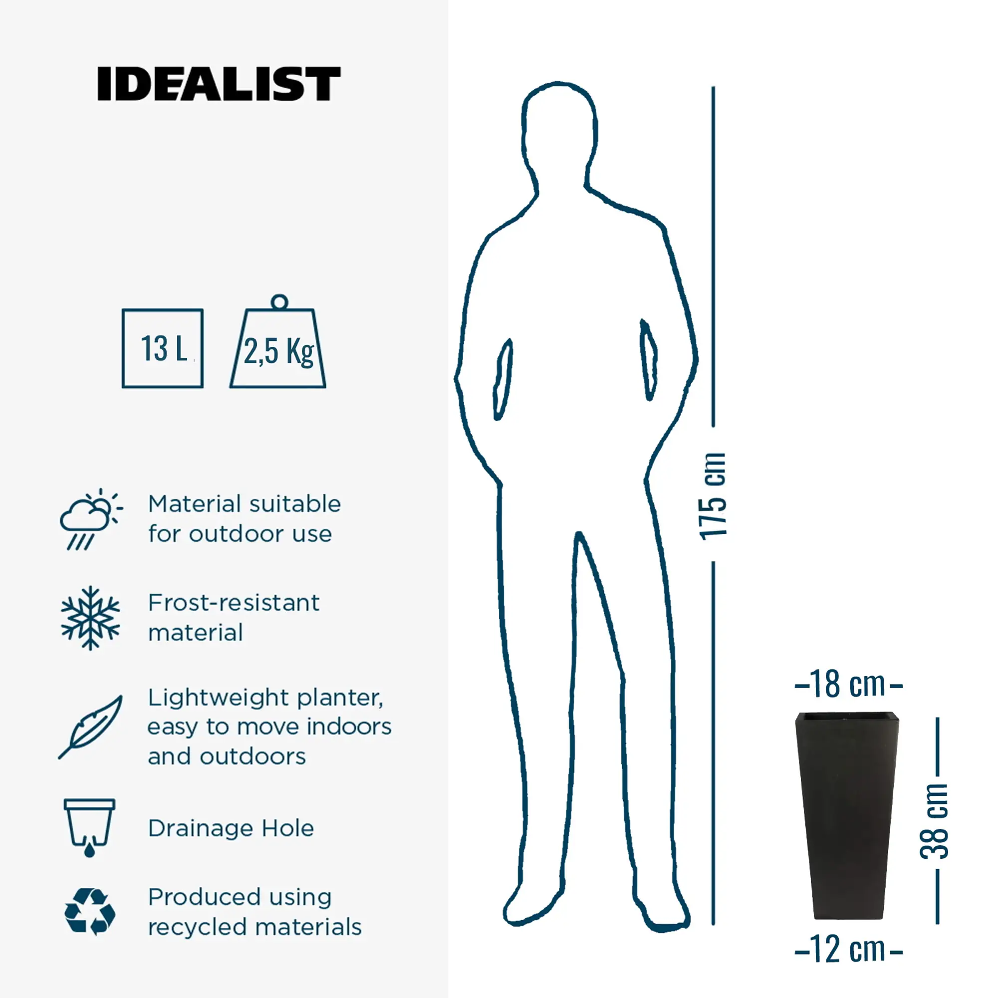 IDEALIST Lite Tall Tapered Contemporary Light Concrete Planter