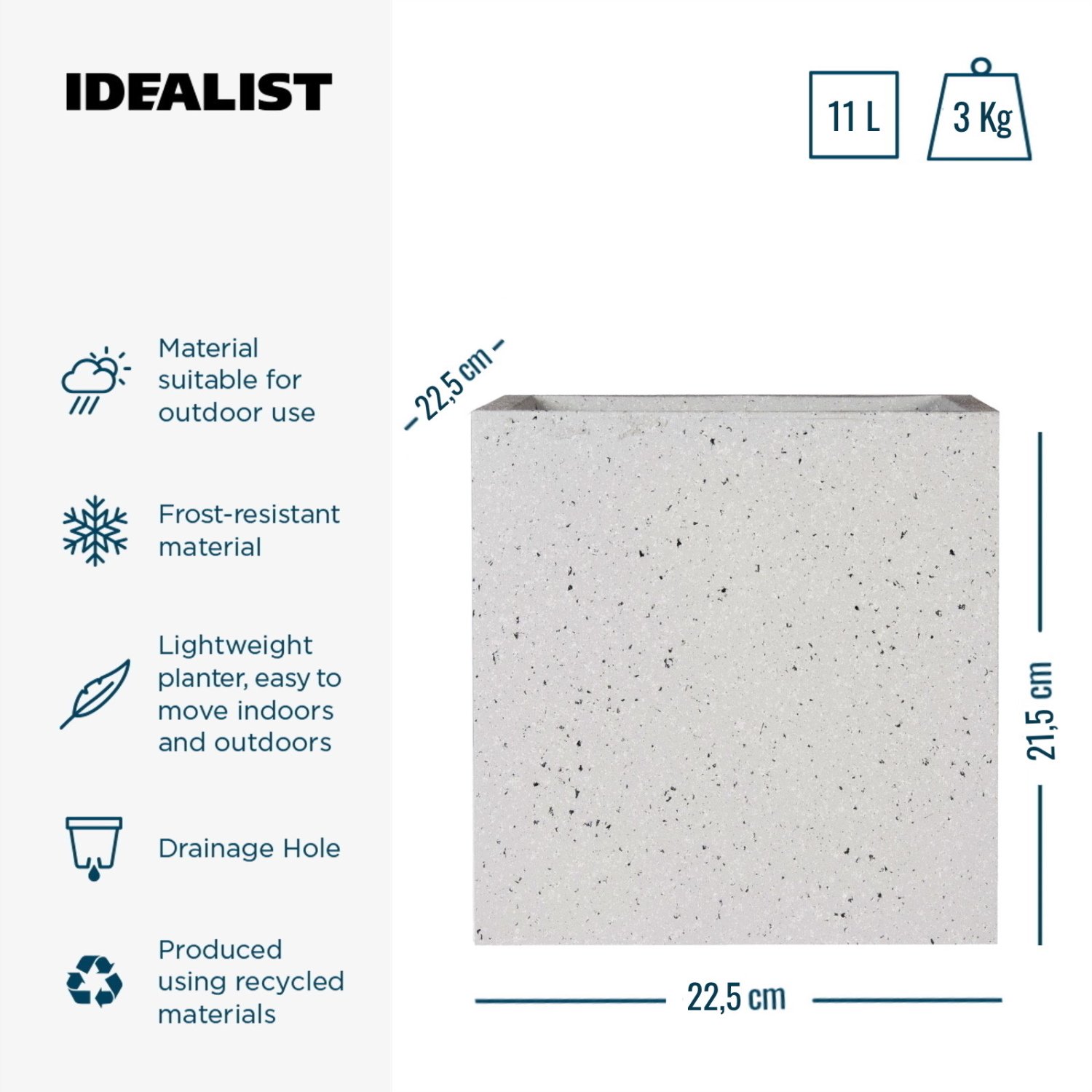 IDEALIST Lite Square Box Contemporary Marble Light Concrete Planter