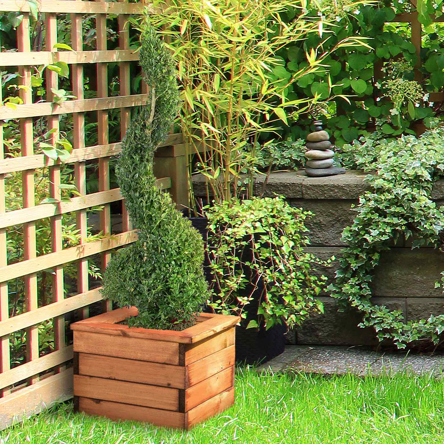Rustic Scandinavian Redwood Square Outdoor Planter Made in UK by HORTICO