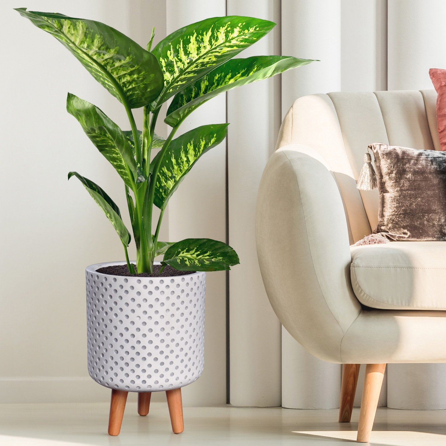 IDEALIST Lite Dotted Style Planter on Legs, Round Plant Pot Indoor
