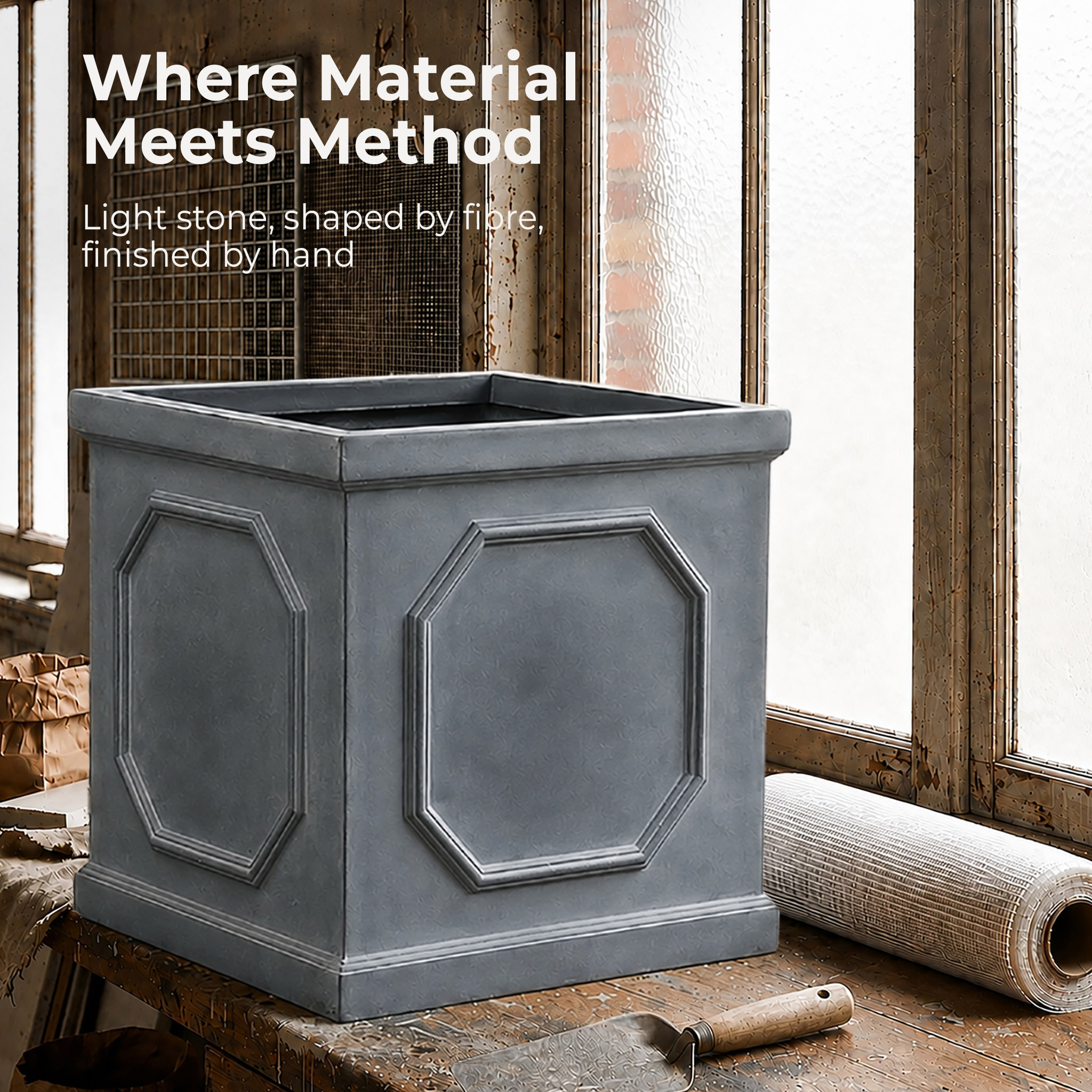 IDEALIST Lite Faux Lead Chelsea Box Square Light Concrete Planter