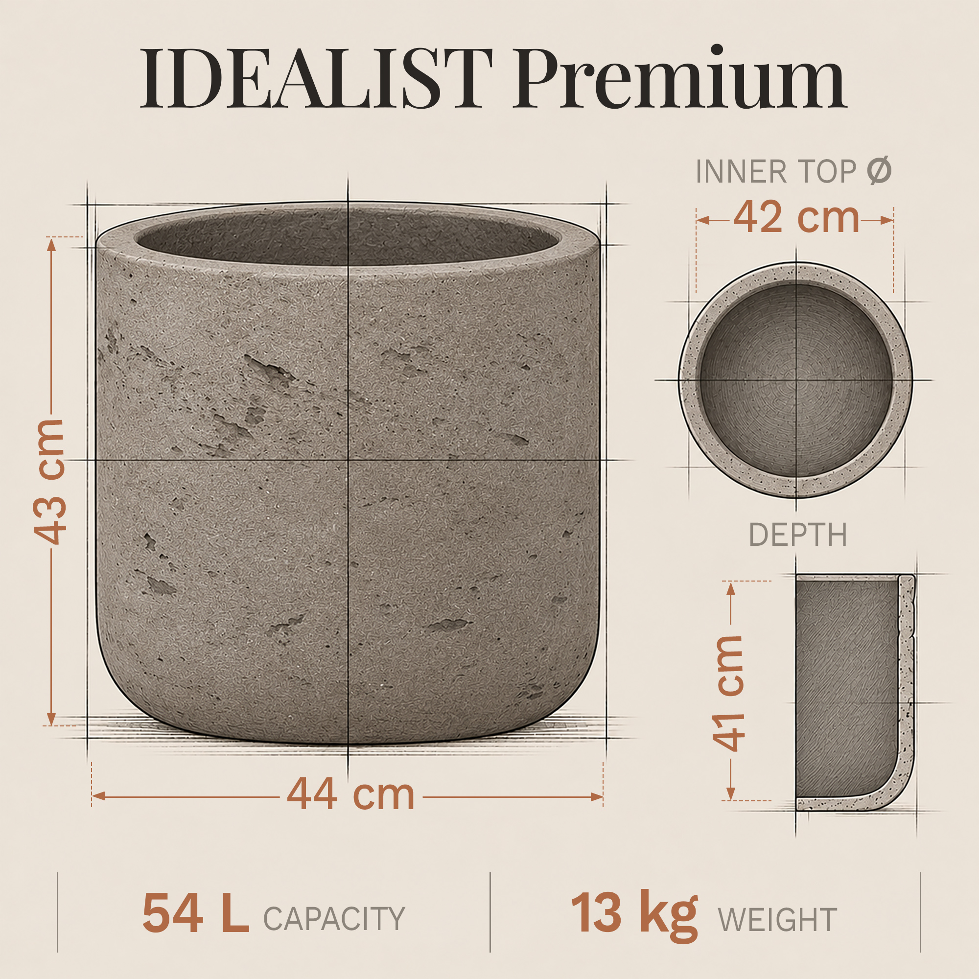 Rough Fibreclay Planter | Indoor and Outdoor Plant Pot Cylinder