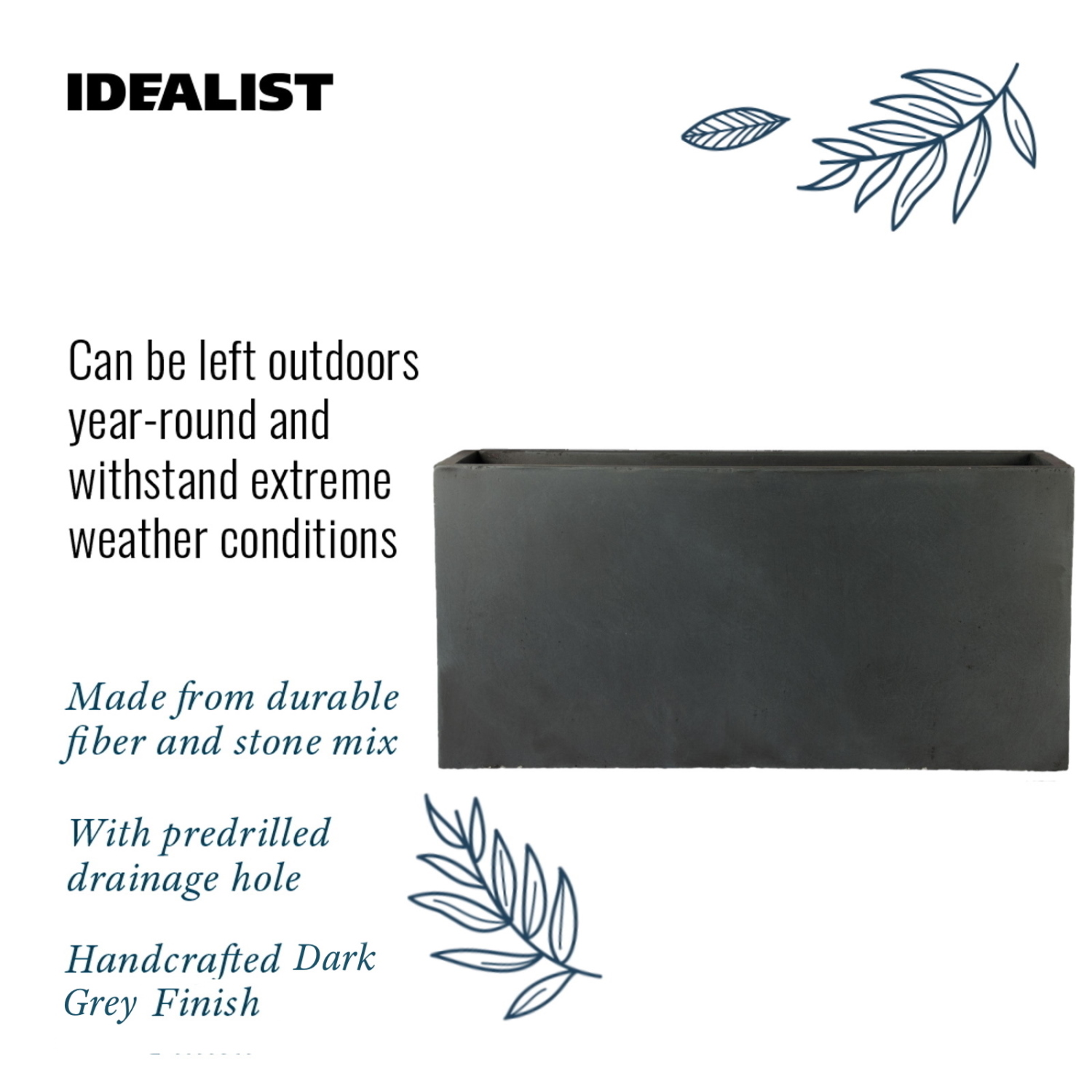 IDEALIST Lite Contemporary Light Concrete High Trough Planter Set