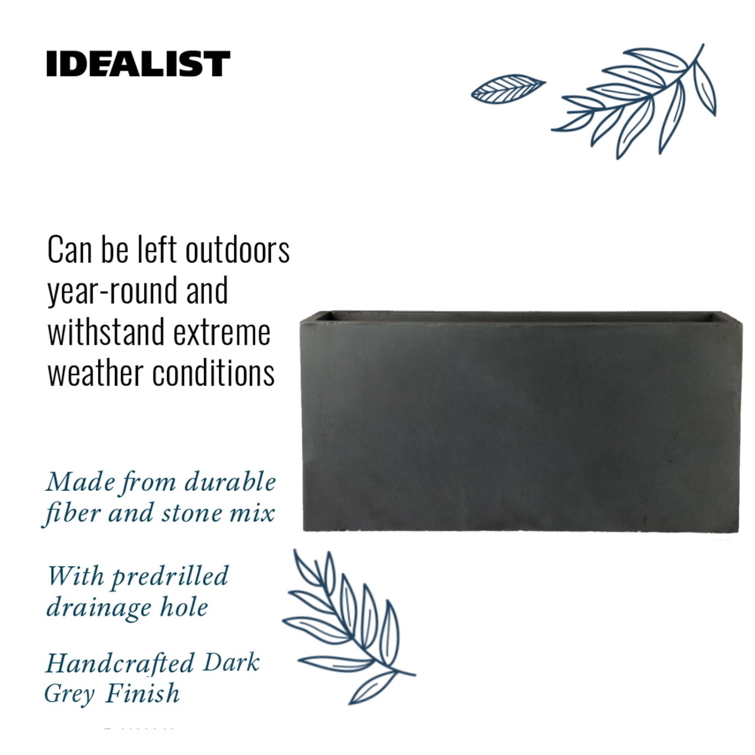IDEALIST Lite Contemporary Light Concrete High Trough Planter Set