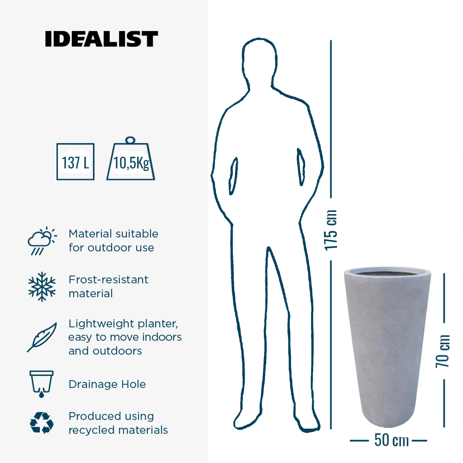 IDEALIST Lite Contemporary Round Light Concrete Planter