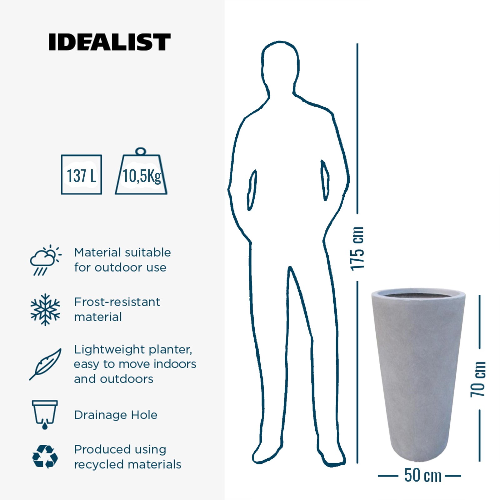 IDEALIST Lite Contemporary Round Light Concrete Planter