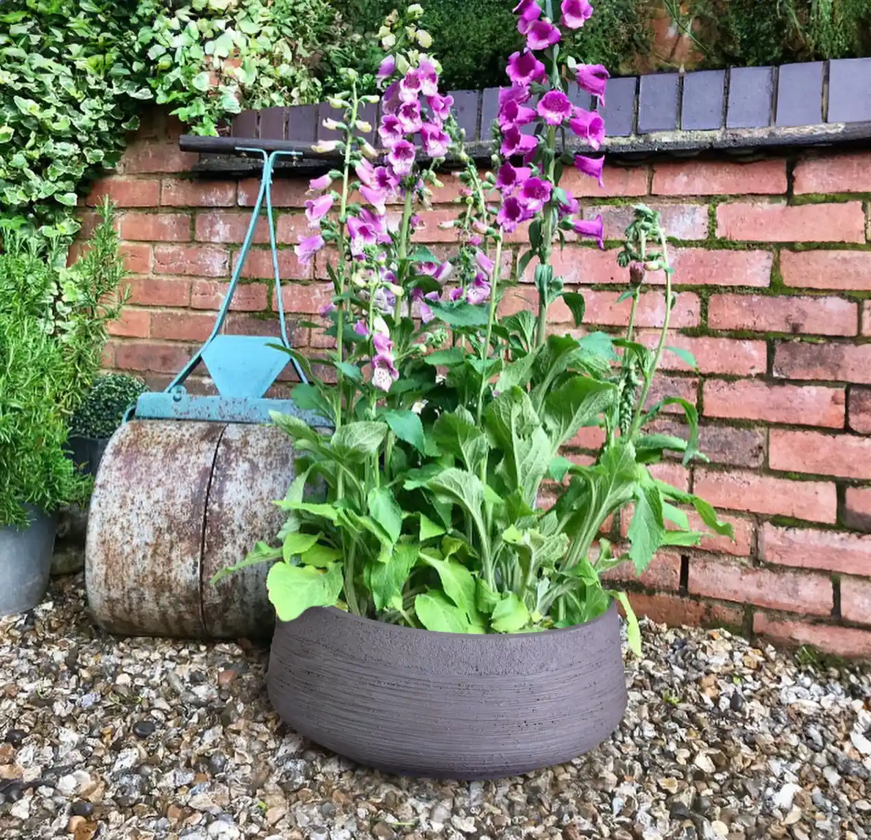 IDEALIST Lite Ribbed Light Concrete Bowl Planter