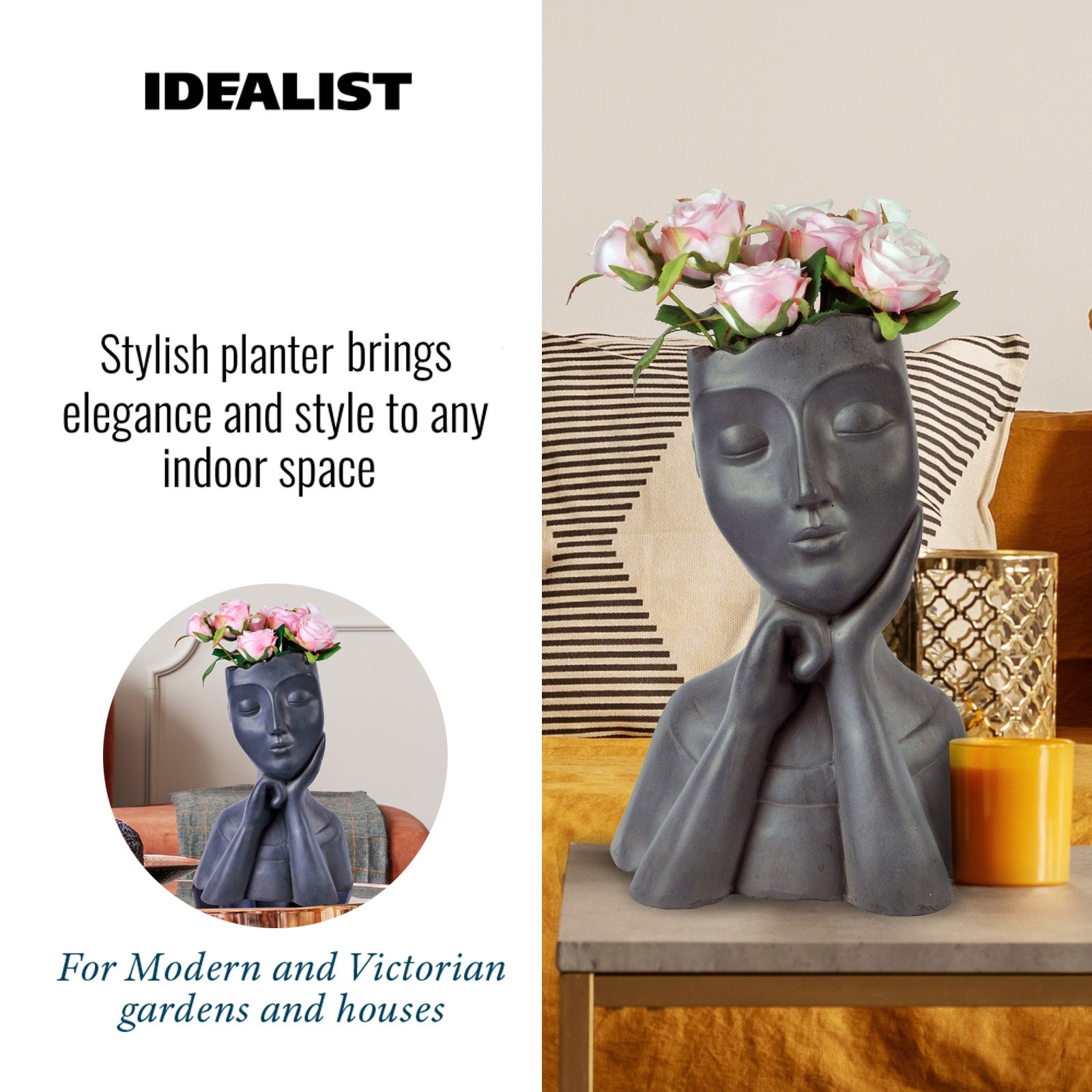 IDEALIST Lite Pensive Oval Bust Face Plant Pot Indoor