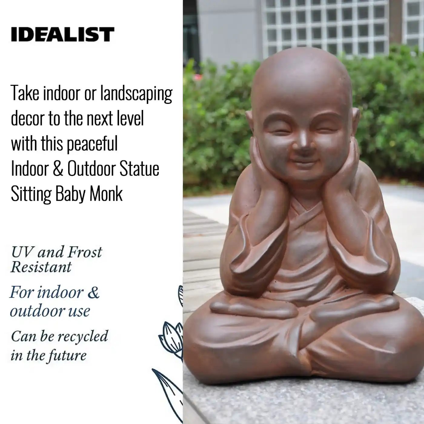 IDEALIST Lite Sitting Baby Monk Rusty Indoor and Outdoor Statue L29.5 W23.5 H39 cm