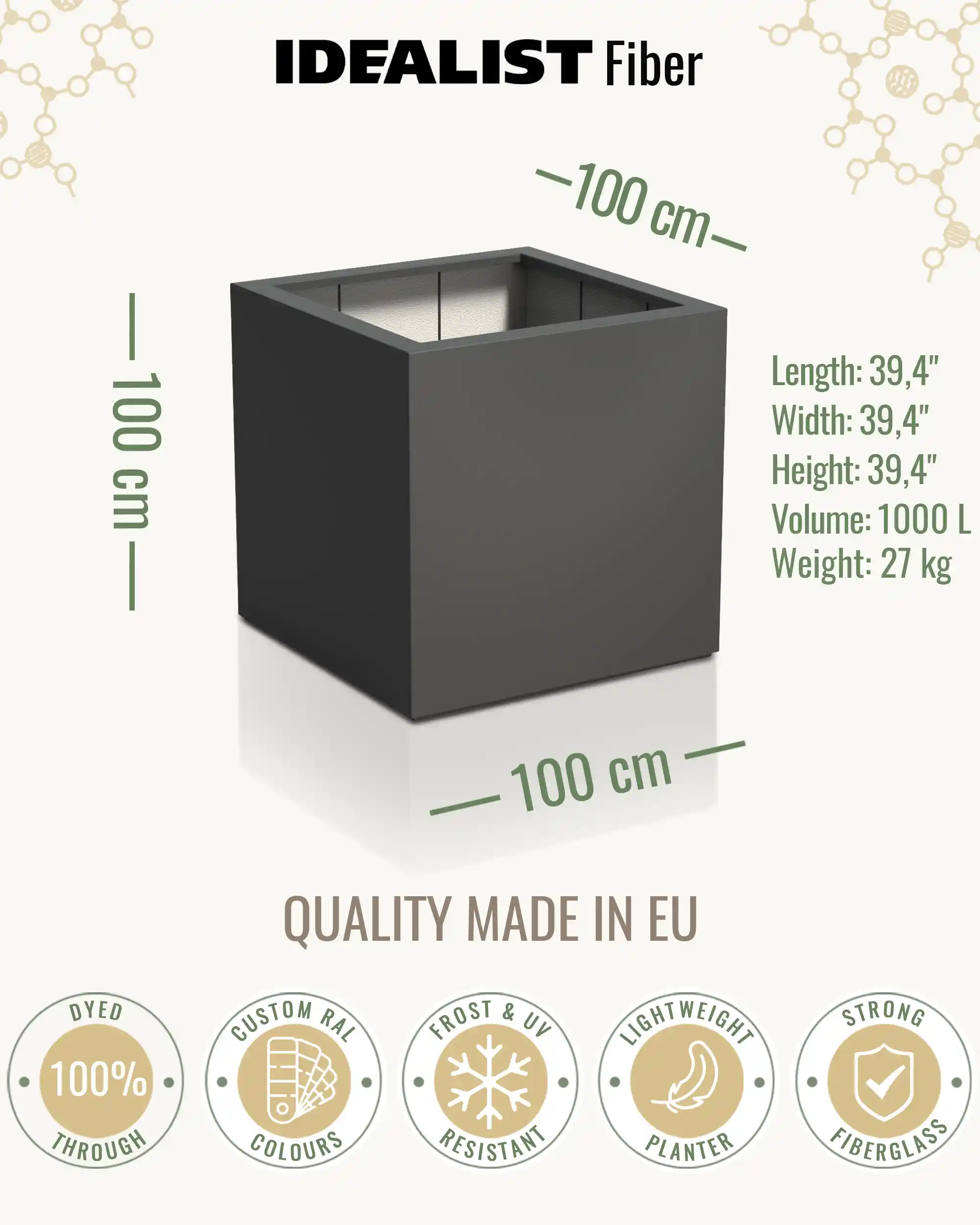 PURE Cube Outdoor Fiberglass Planter