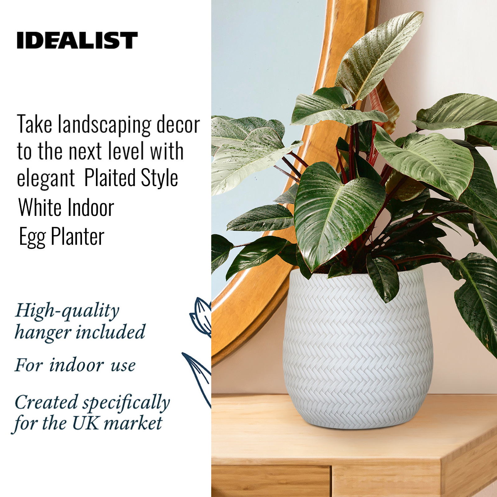 IDEALIST Lite Plaited Style Table and Hanging Plant Pot Dual Use Indoor Egg Planter