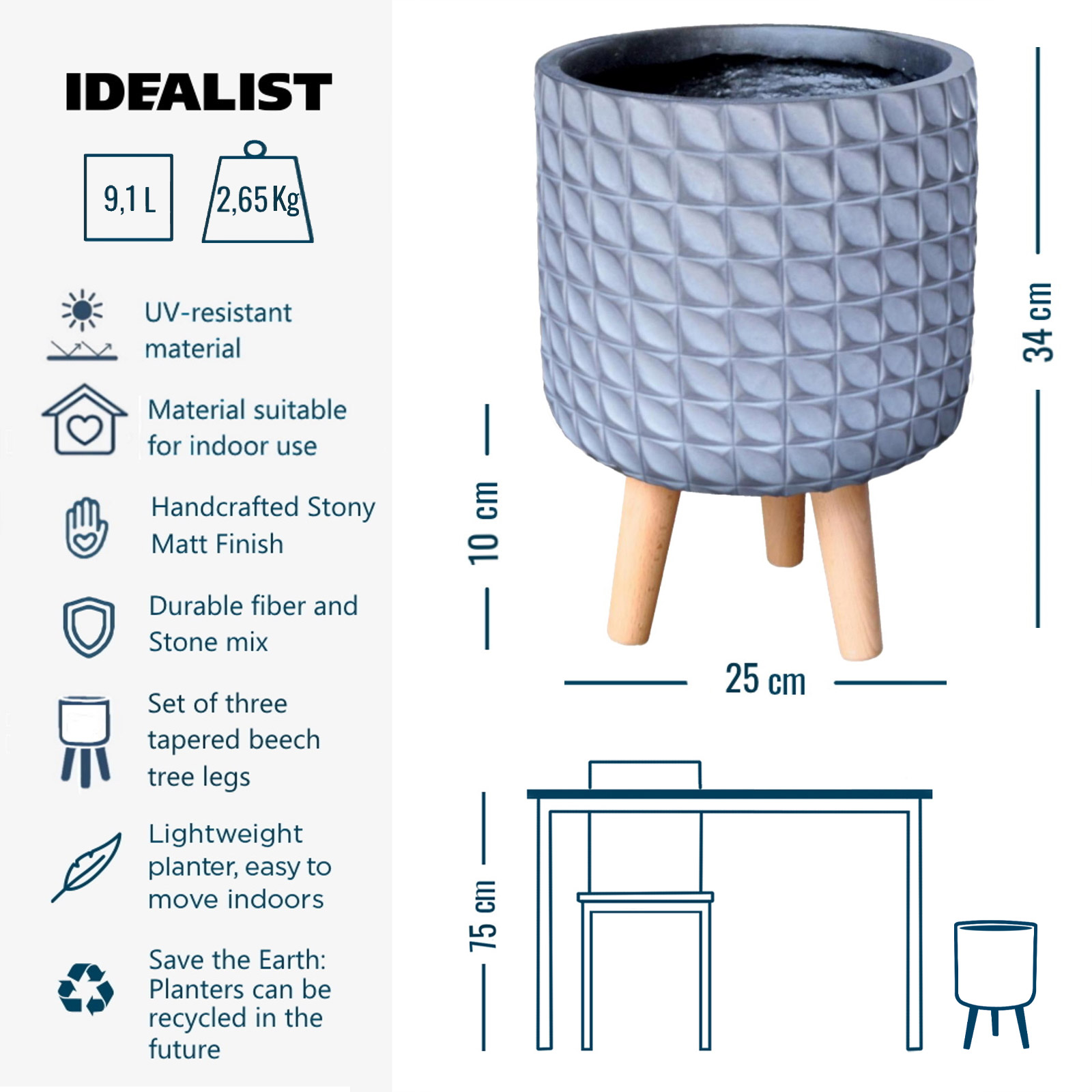 IDEALIST Lite Faceted Effect Planter on Legs