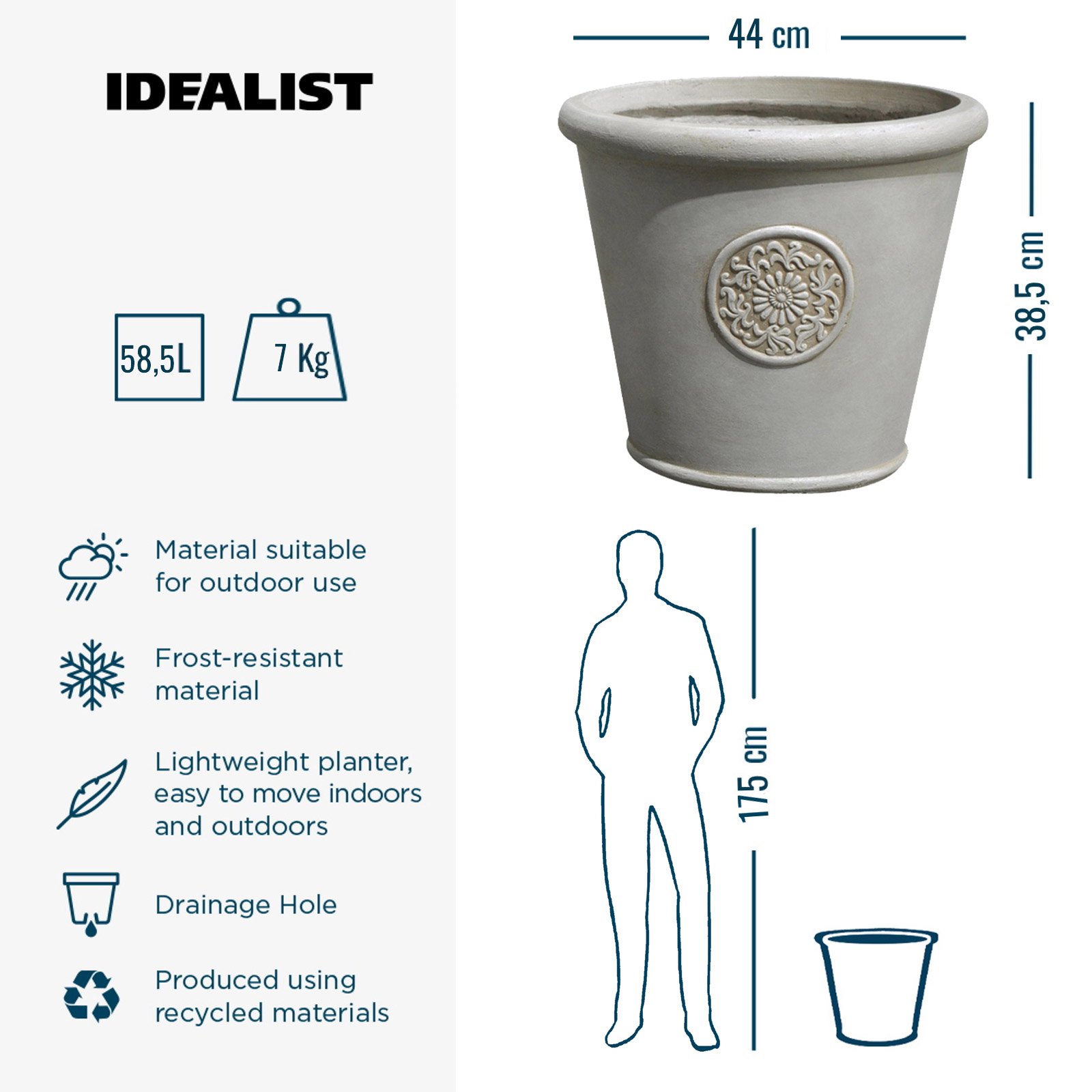 IDEALIST Lite Rustic Style Rolled Rim Wide Vase Outdoor Planter