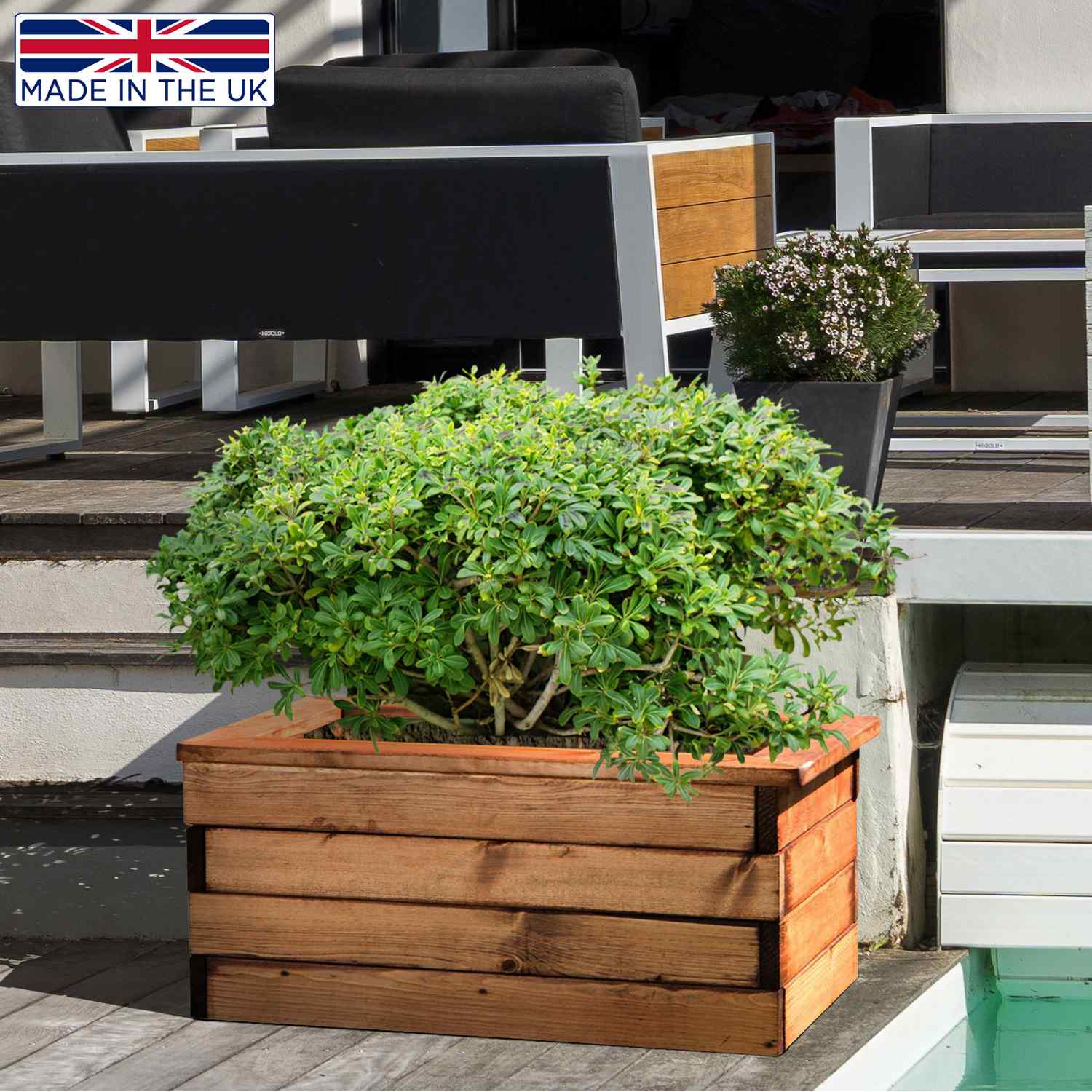 Rustic Scandinavian Redwood Trough Outdoor Planter Made in UK by HORTICO