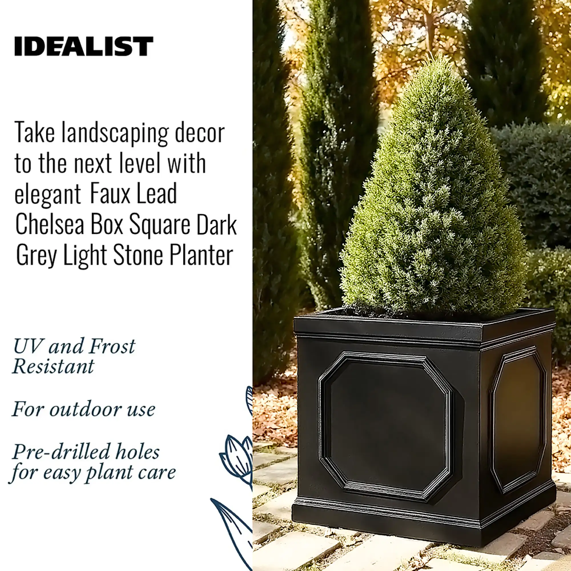 IDEALIST Lite Faux Lead Chelsea Box Square Light Concrete Planter