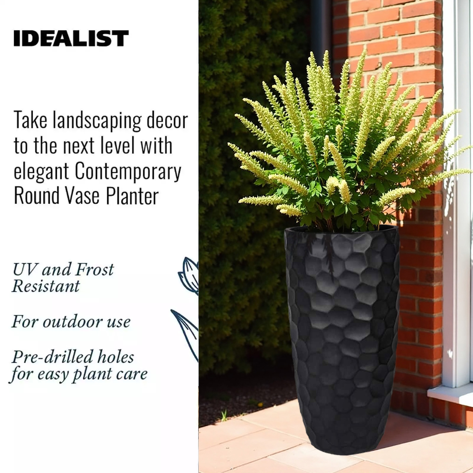 IDEALIST Lite Mosaic Style Tall Round Vase Planter Outdoor Plant Pot