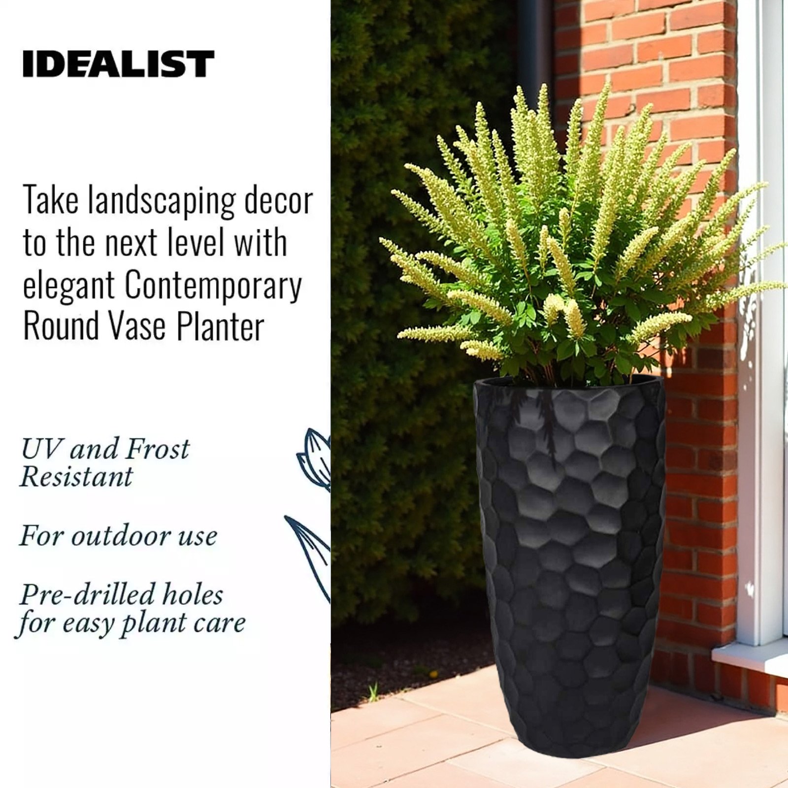 IDEALIST Lite Mosaic Style Tall Round Vase Planter Outdoor Plant Pot