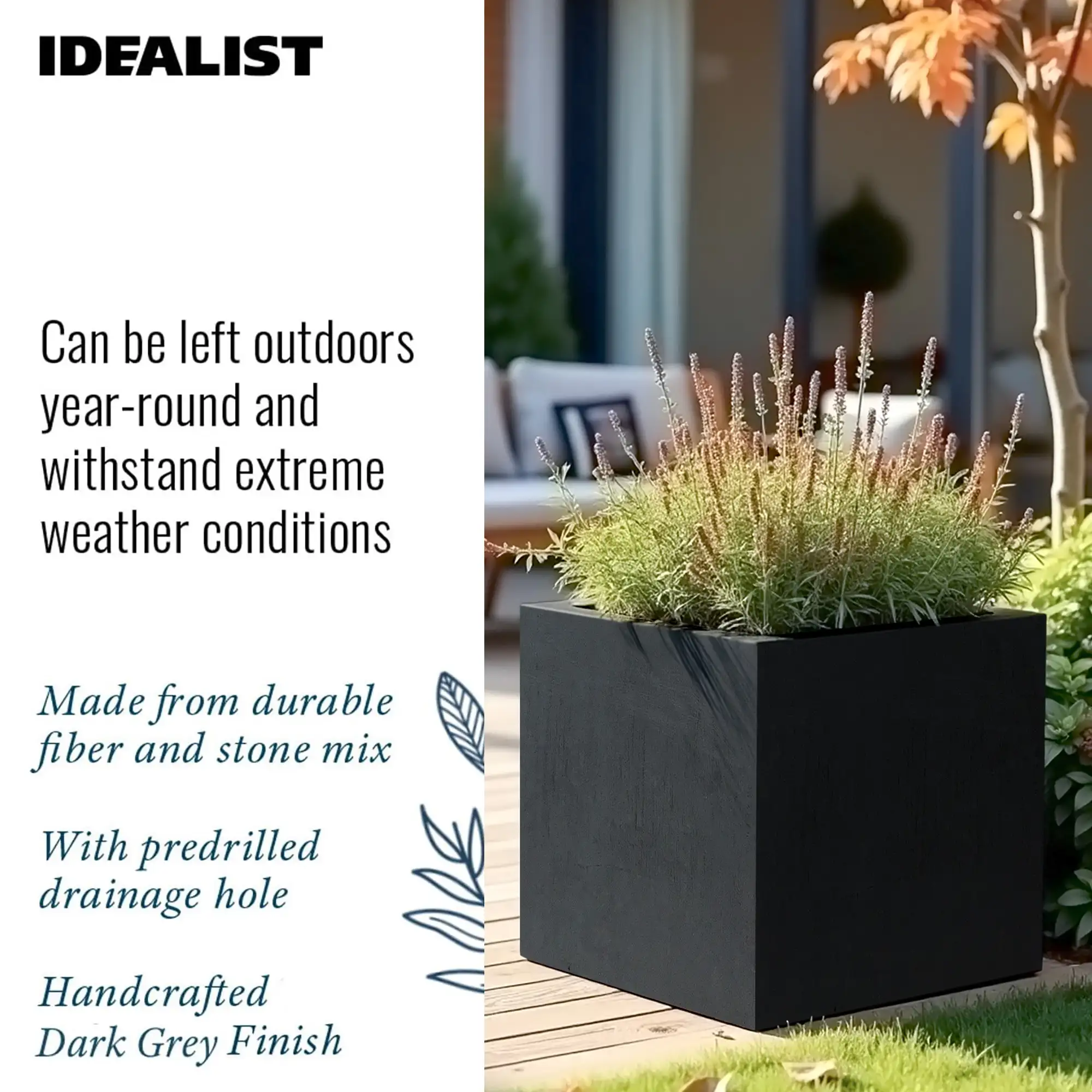 IDEALIST Lite Square Box Contemporary Light Concrete Planter