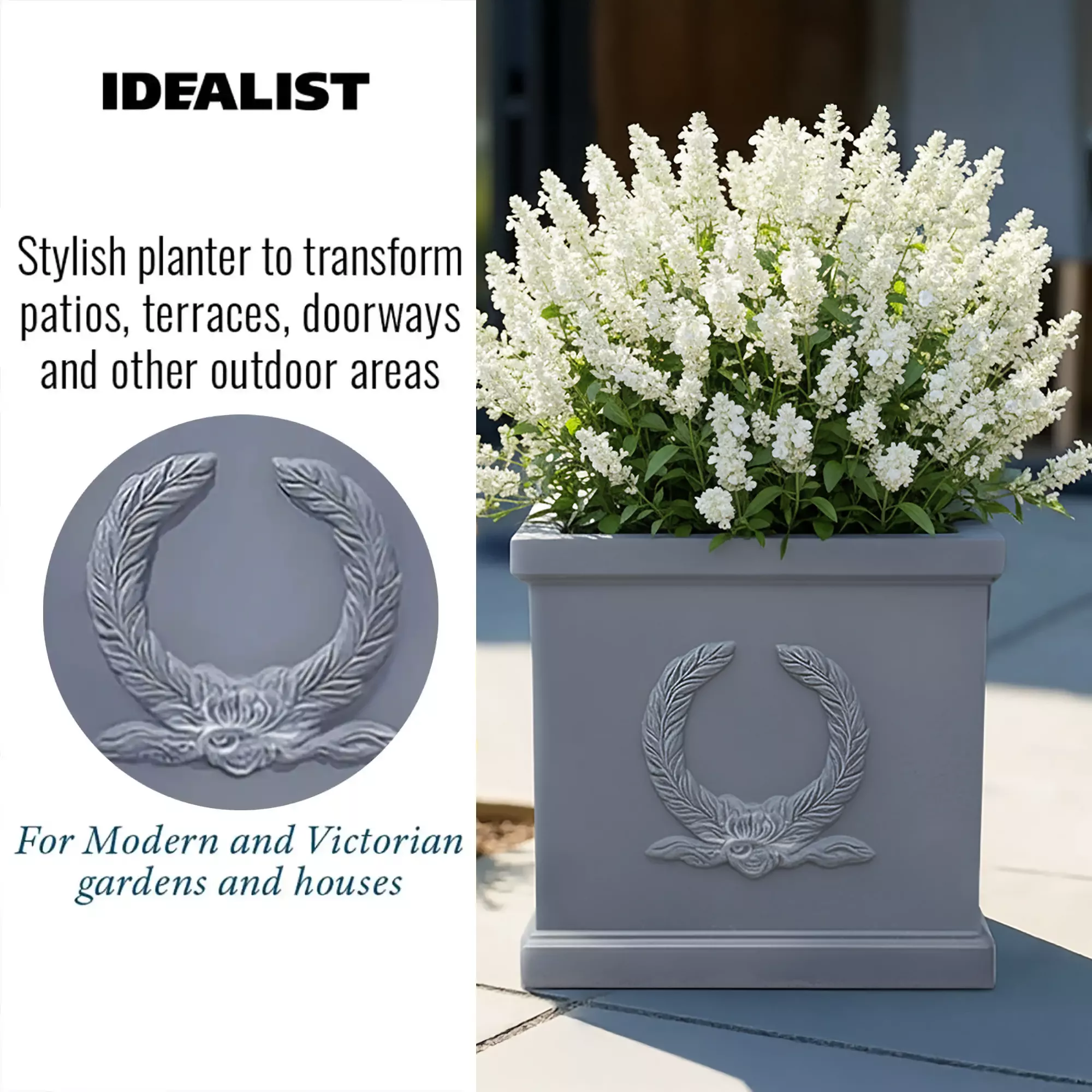 IDEALIST Kensington Light Stone Square Garden Planter
